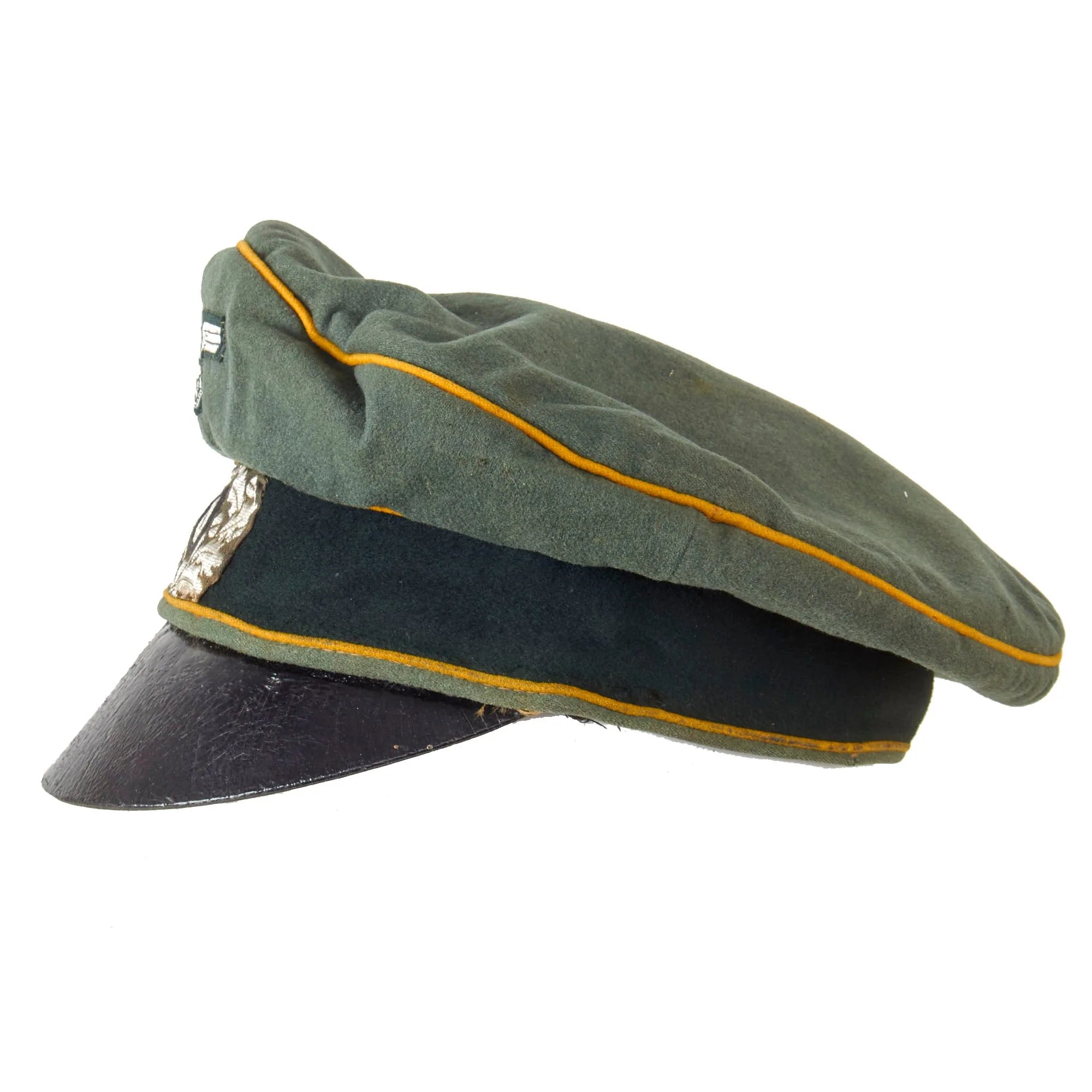 Original German WWII Heer Army Cavalry Officer Schirmmütze Visor Crush Cap with Leather Brim - Missing Sweatband — image 6