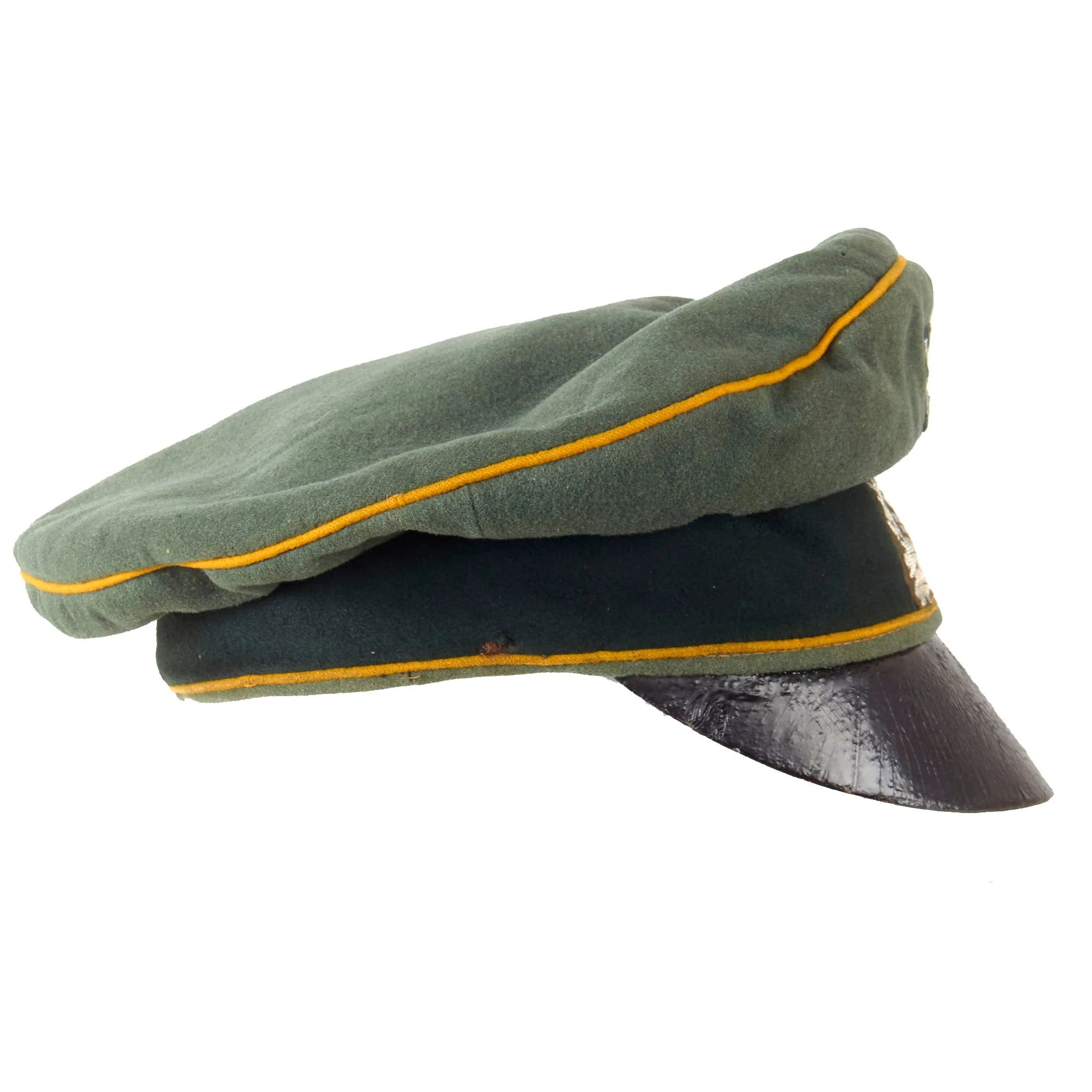 Original German WWII Heer Army Cavalry Officer Schirmmütze Visor Crush Cap with Leather Brim - Missing Sweatband — image 8