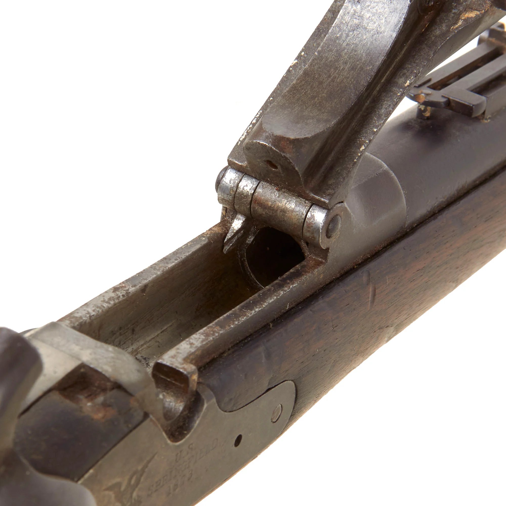 Original U.S. Early Springfield Trapdoor Model 1873 Saddle Ring Carbine - Rebarreled and Smoothbored to 32 Gauge - Circa 1875 — image 18