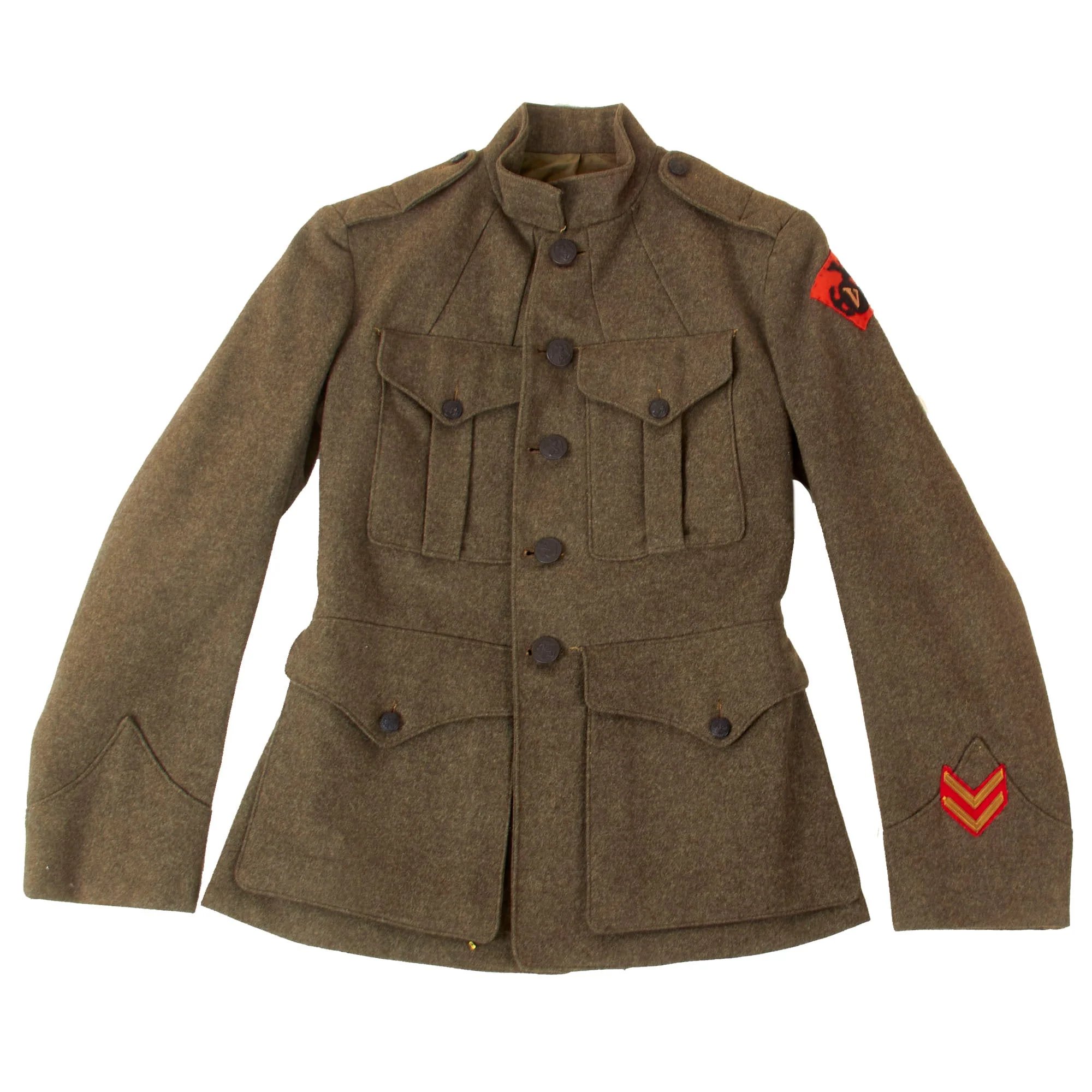 Original U.S. WWI Machine Gun Company, 13th Regiment USMC P1917 Marine Corps Forest Green Uniform Tunic & Matching Breeches - Dated 1918 — image 15