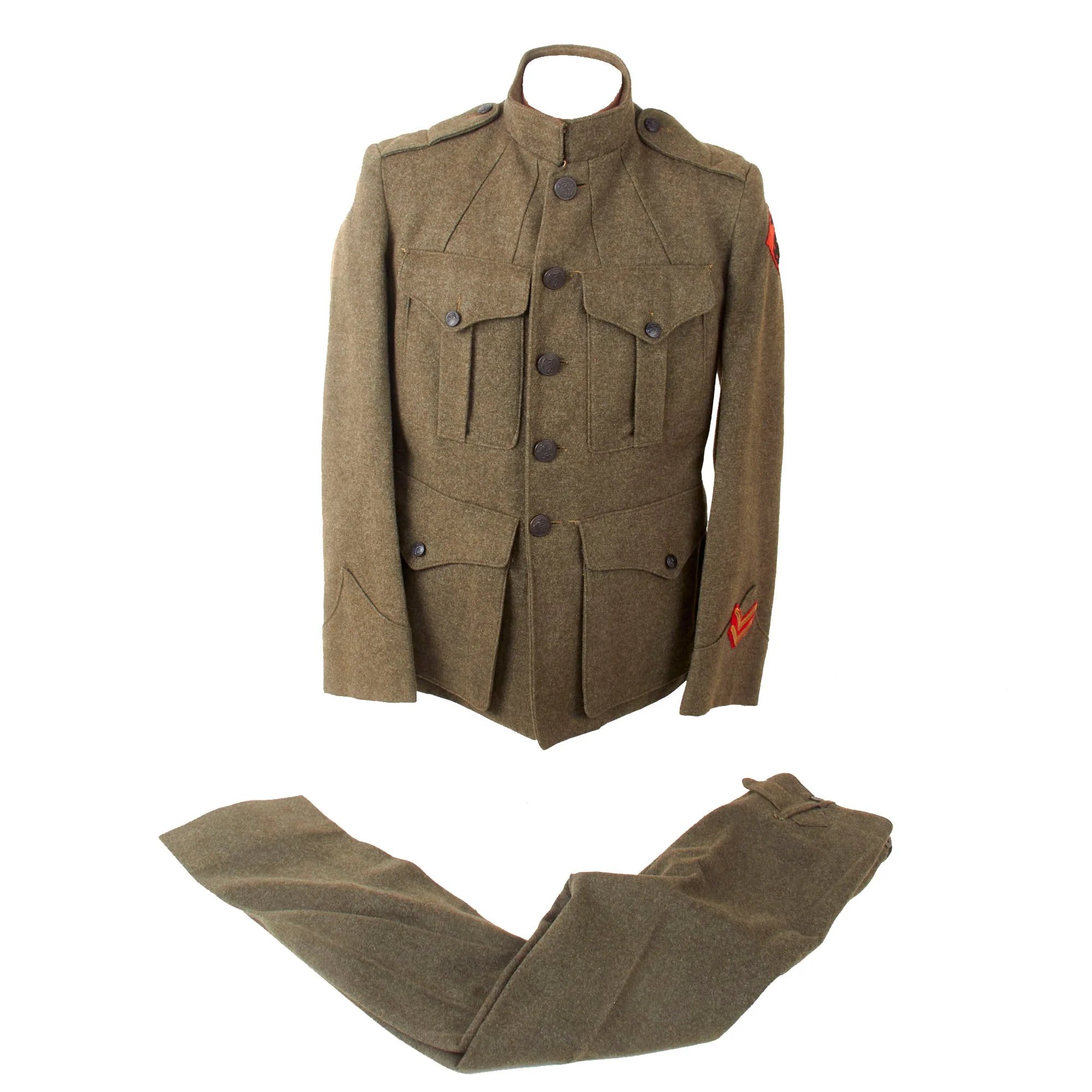 Original U.S. WWI Machine Gun Company, 13th Regiment USMC P1917 Marine Corps Forest Green Uniform Tunic & Matching Breeches - Dated 1918 — image 2