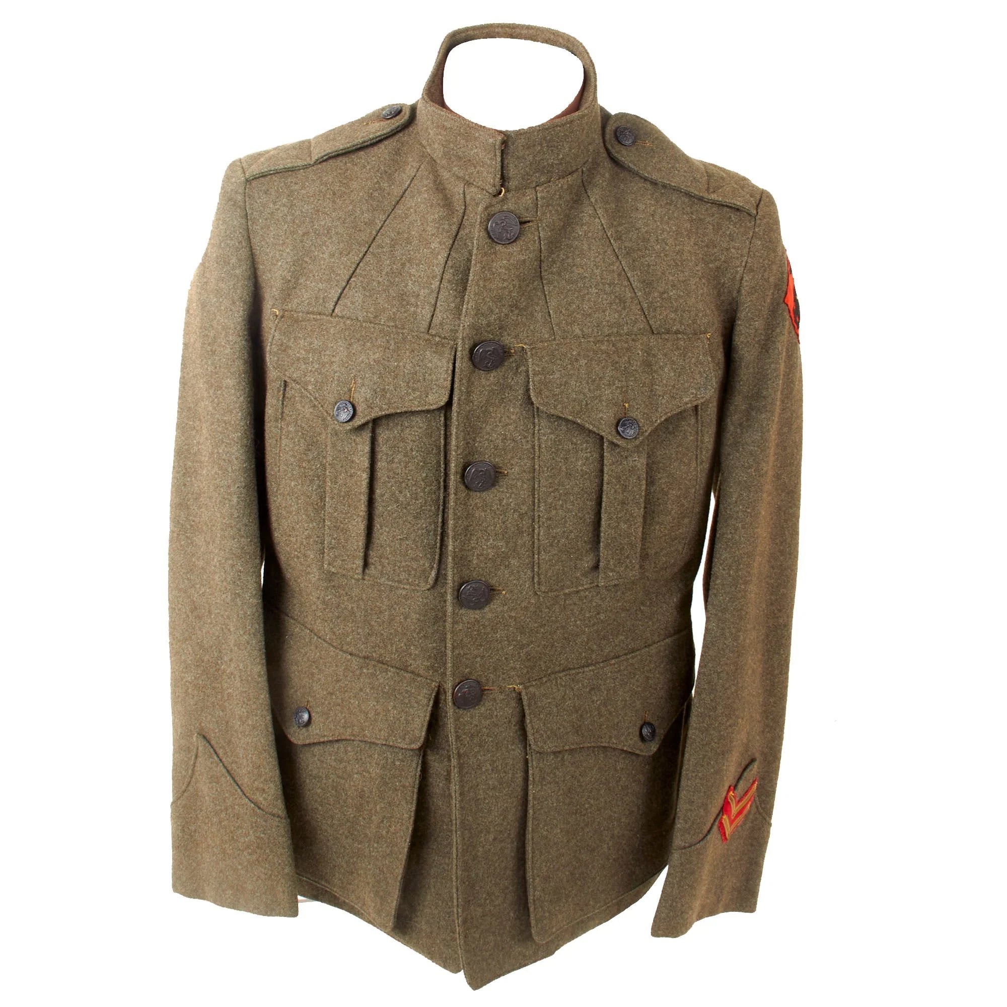 Original U.S. WWI Machine Gun Company, 13th Regiment USMC P1917 Marine Corps Forest Green Uniform Tunic & Matching Breeches - Dated 1918 — image 5