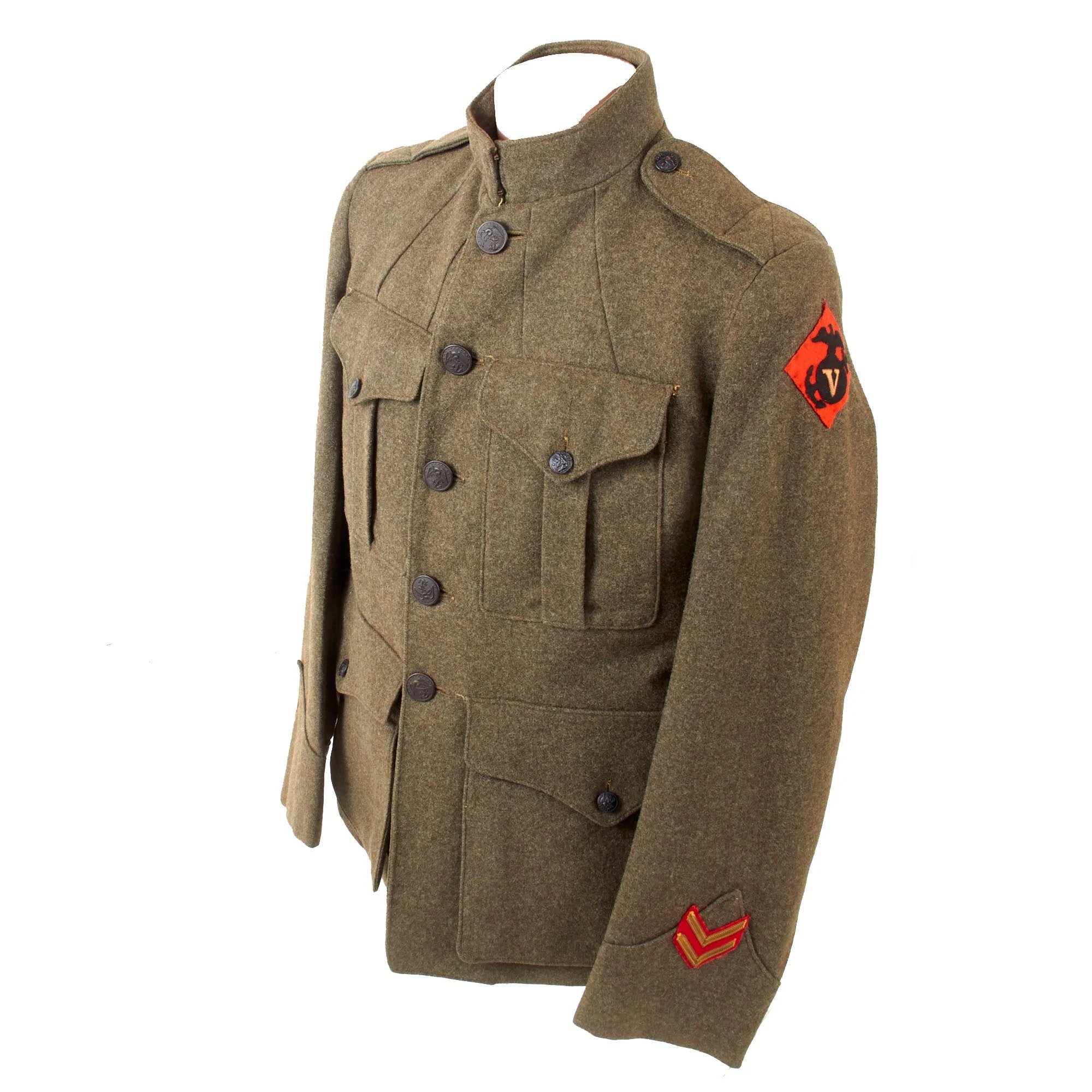 Original U.S. WWI Machine Gun Company, 13th Regiment USMC P1917 Marine Corps Forest Green Uniform Tunic & Matching Breeches - Dated 1918 — image 6