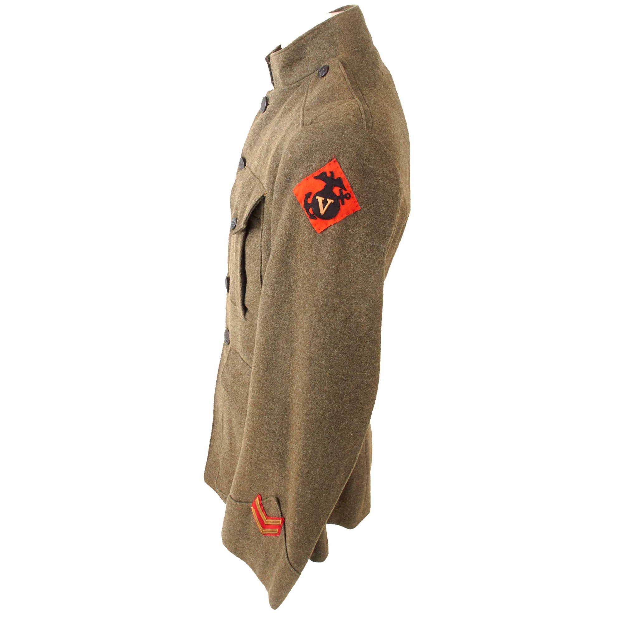 Original U.S. WWI Machine Gun Company, 13th Regiment USMC P1917 Marine Corps Forest Green Uniform Tunic & Matching Breeches - Dated 1918 — image 7