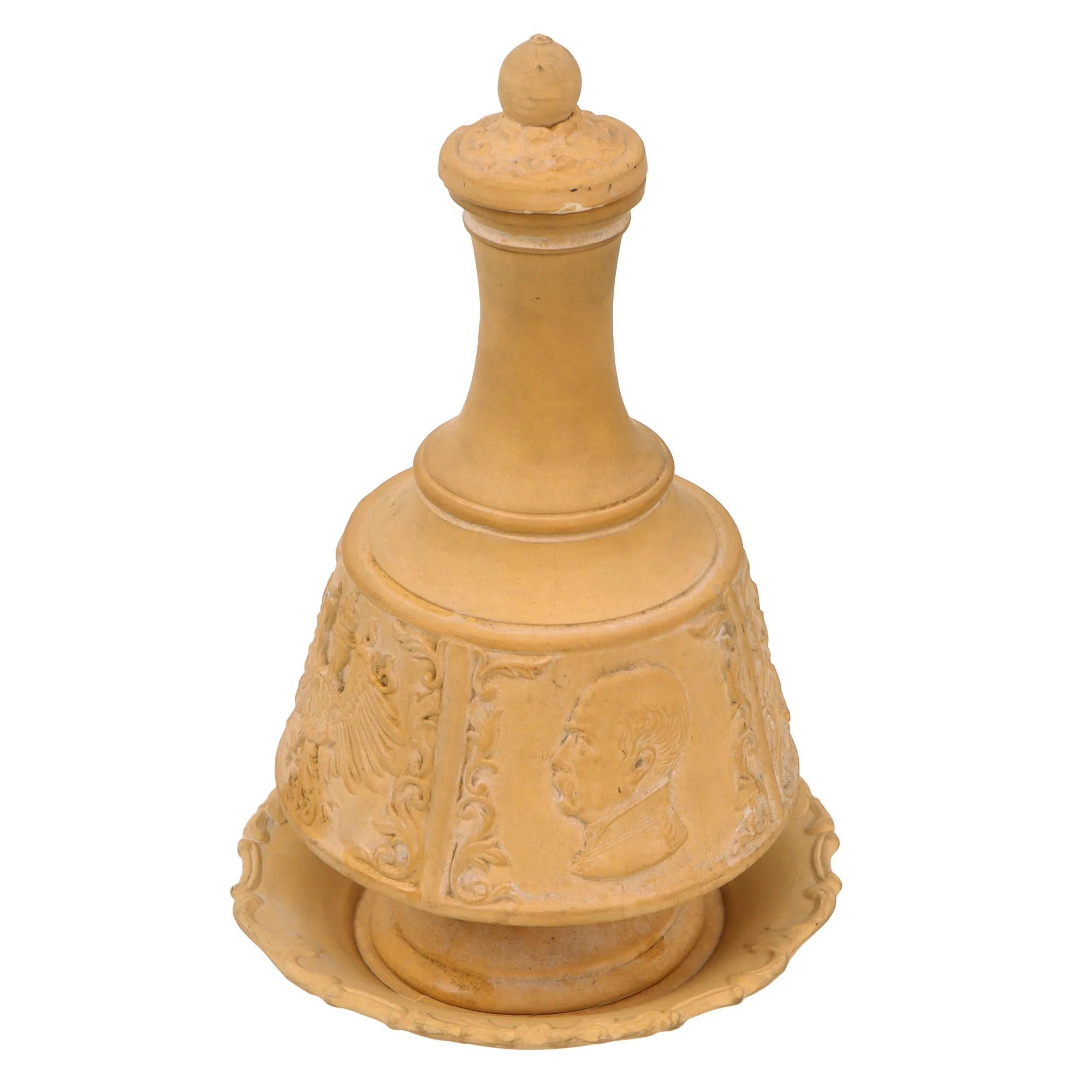 Original Imperial German Pre-WWI Large Ceramic Water Carafe Depicting Wilhelm I & Bismarck with Lid & Saucer — image 11