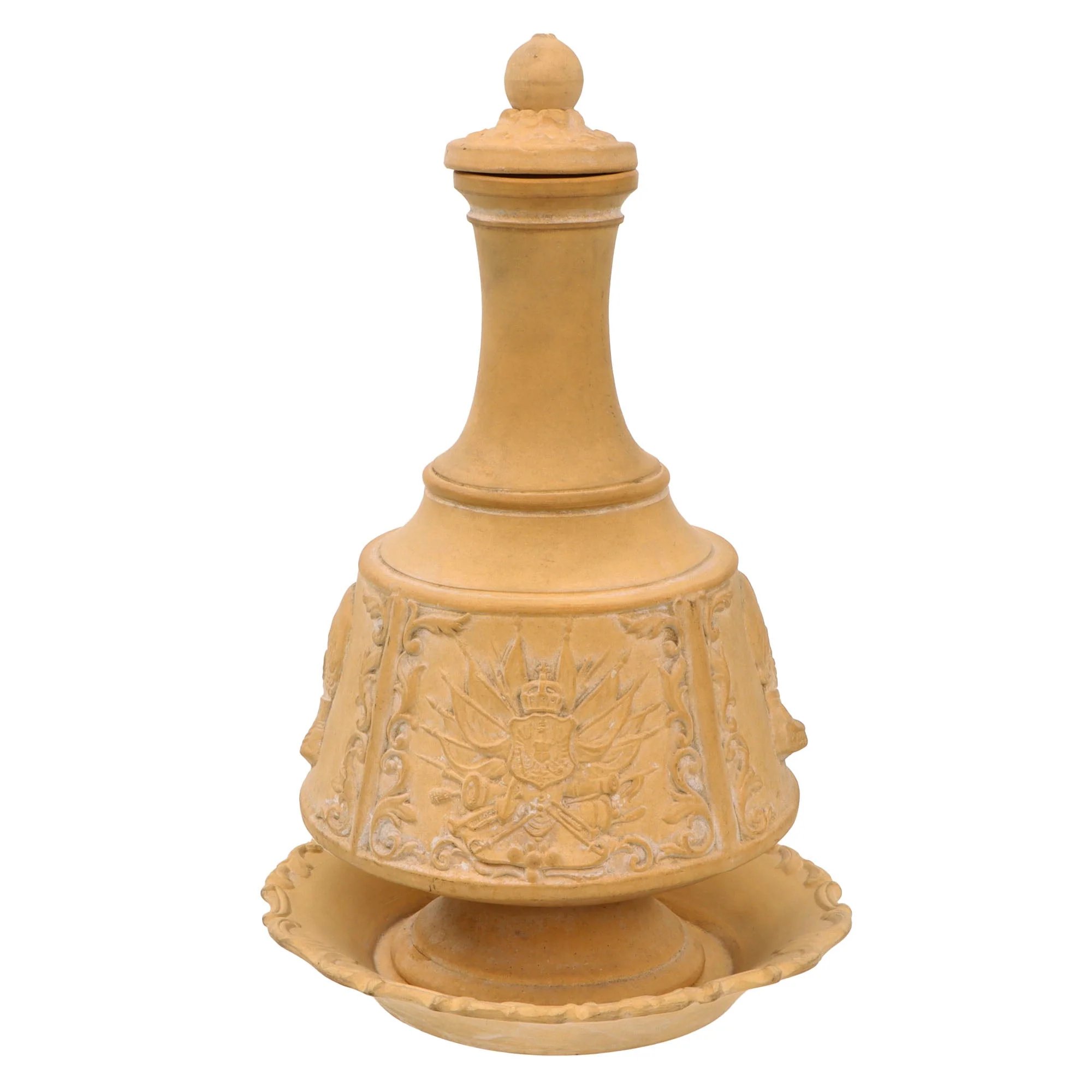 Original Imperial German Pre-WWI Large Ceramic Water Carafe Depicting Wilhelm I & Bismarck with Lid & Saucer — image 2