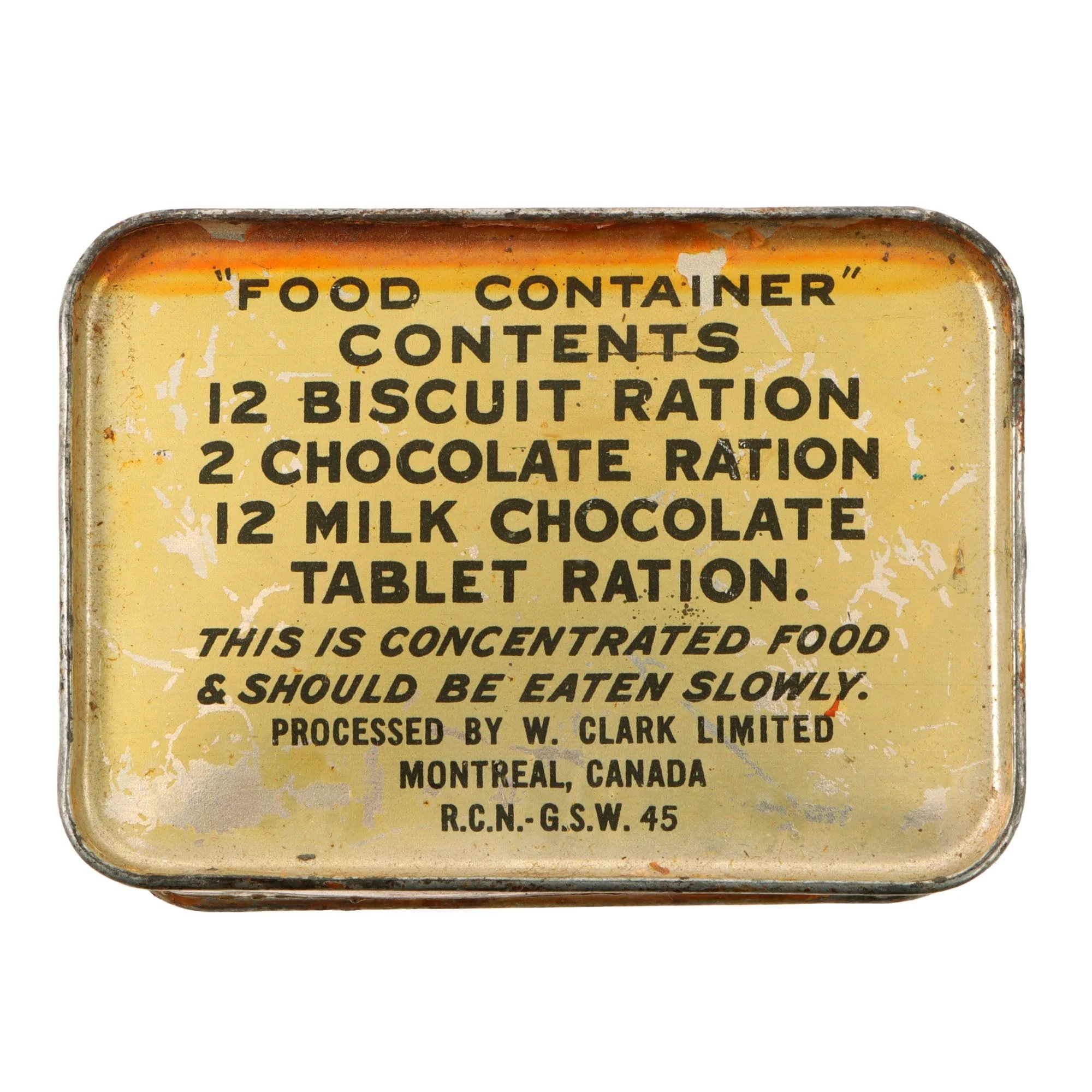 Original Canadian WWII 1945 Dated 'Food Container' Sealed Emergency Ration by W. Clark Limited — image 2