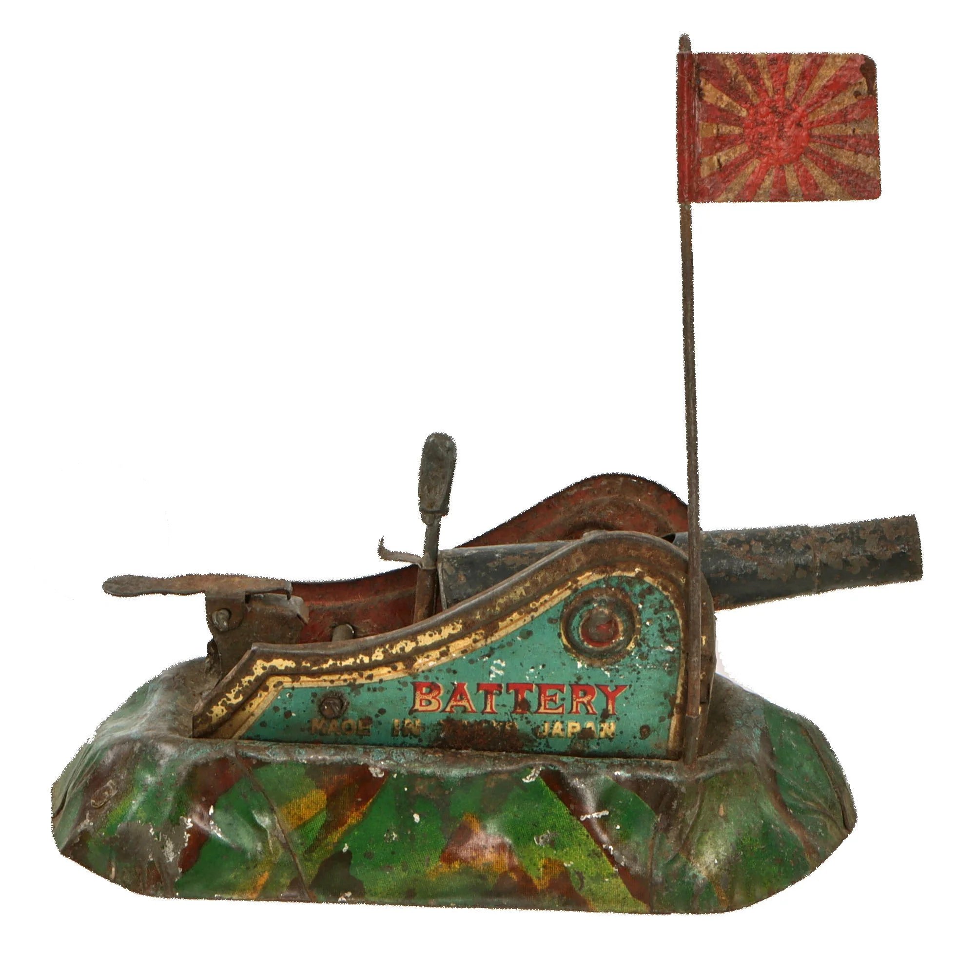 Original Japanese & German Pre-WWII Military Toys - Japanese Battery Gun with Rising Sun Flag and German Junkers Mechanical Airplane — image 2