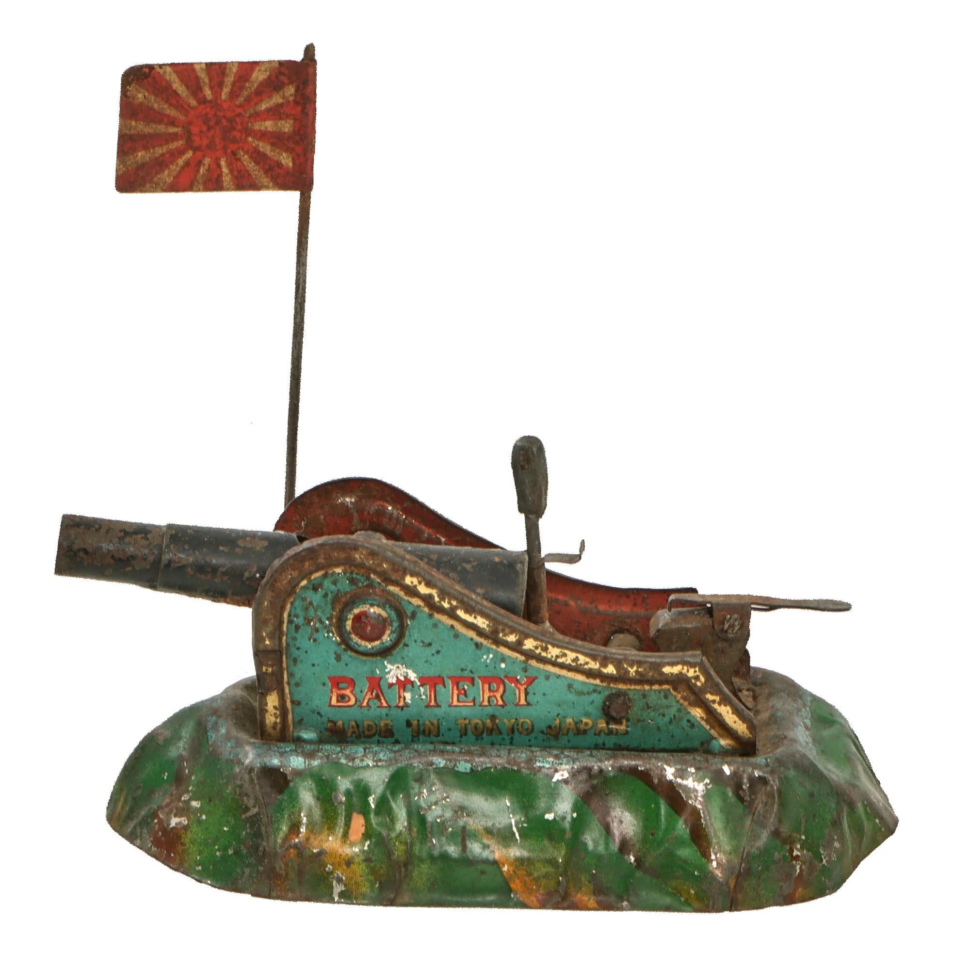 Original Japanese & German Pre-WWII Military Toys - Japanese Battery Gun with Rising Sun Flag and German Junkers Mechanical Airplane — image 4