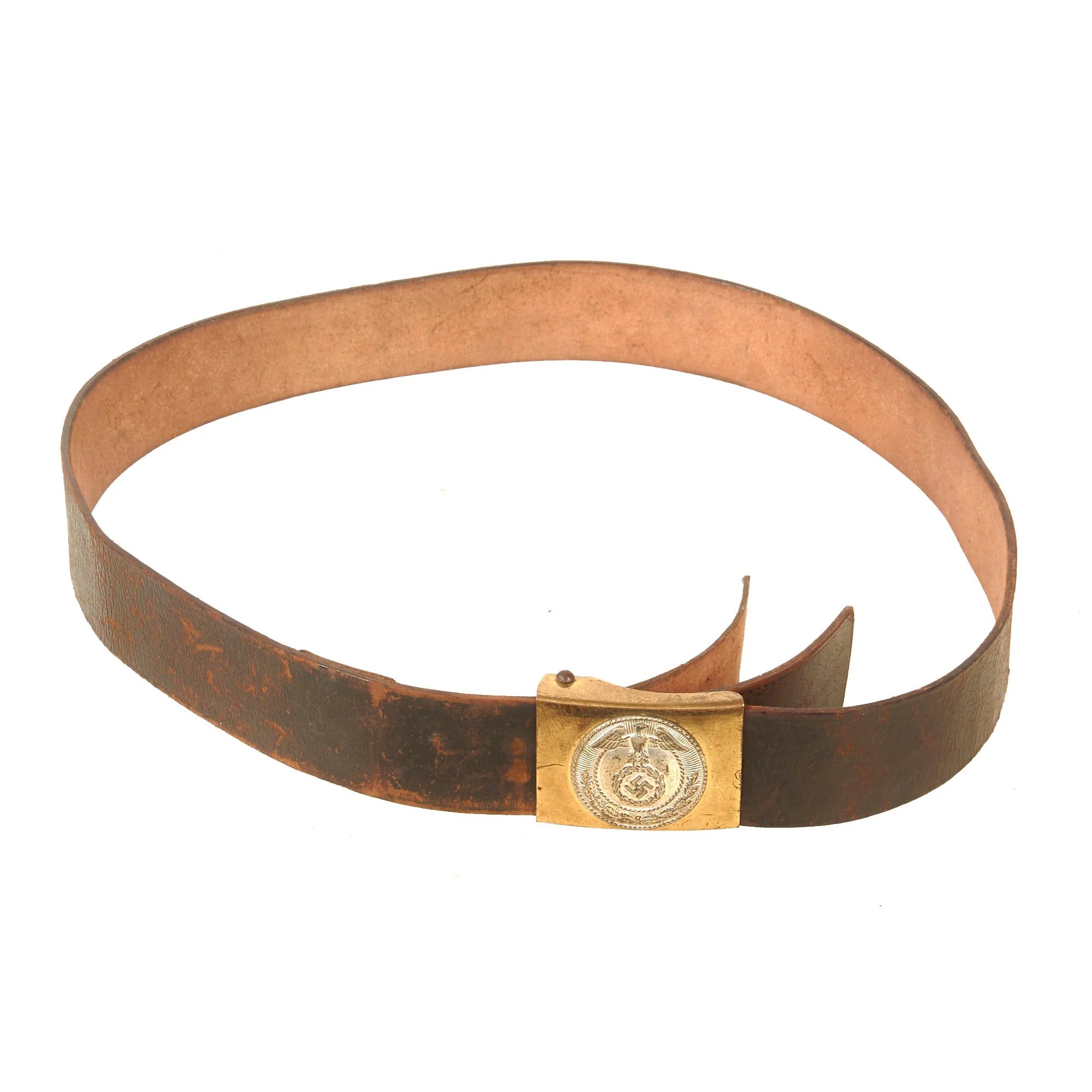Original German WWII SA EM/NCO Belt with Two Piece Brass & Nickel Buckle - Sturmabteilung — image 2