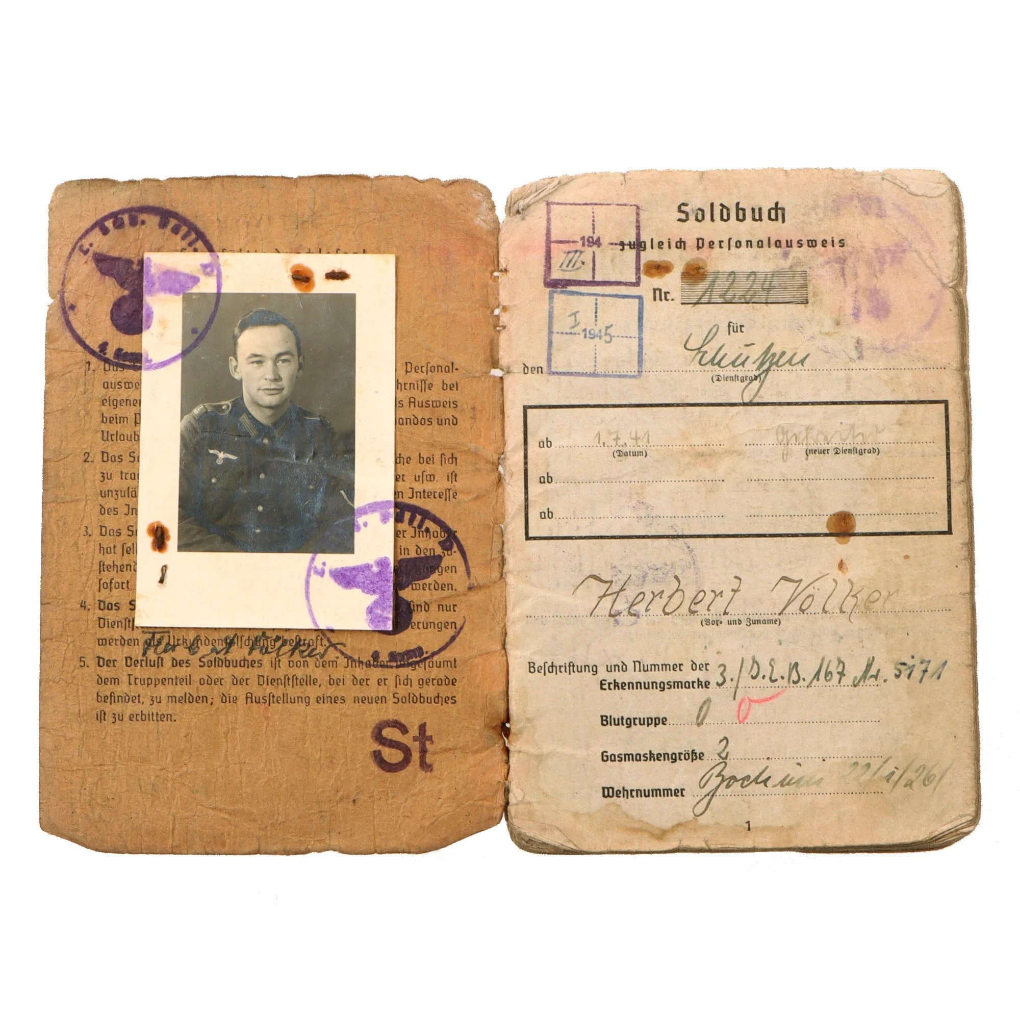 Original German WWII Heer Army Soldbuch ID & Payment Book of Eastern Front Veteran Gefreiter Herbert Völker with Translated Summary — image 4