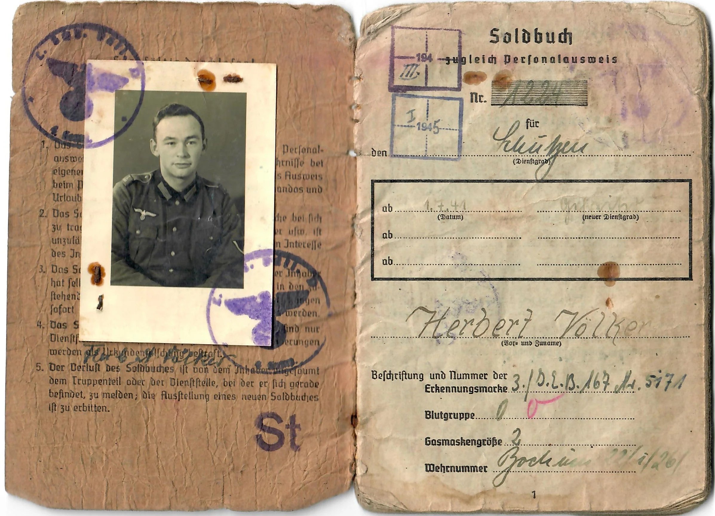 Original German WWII Heer Army Soldbuch ID & Payment Book of Eastern Front Veteran Gefreiter Herbert Völker with Translated Summary — image 7