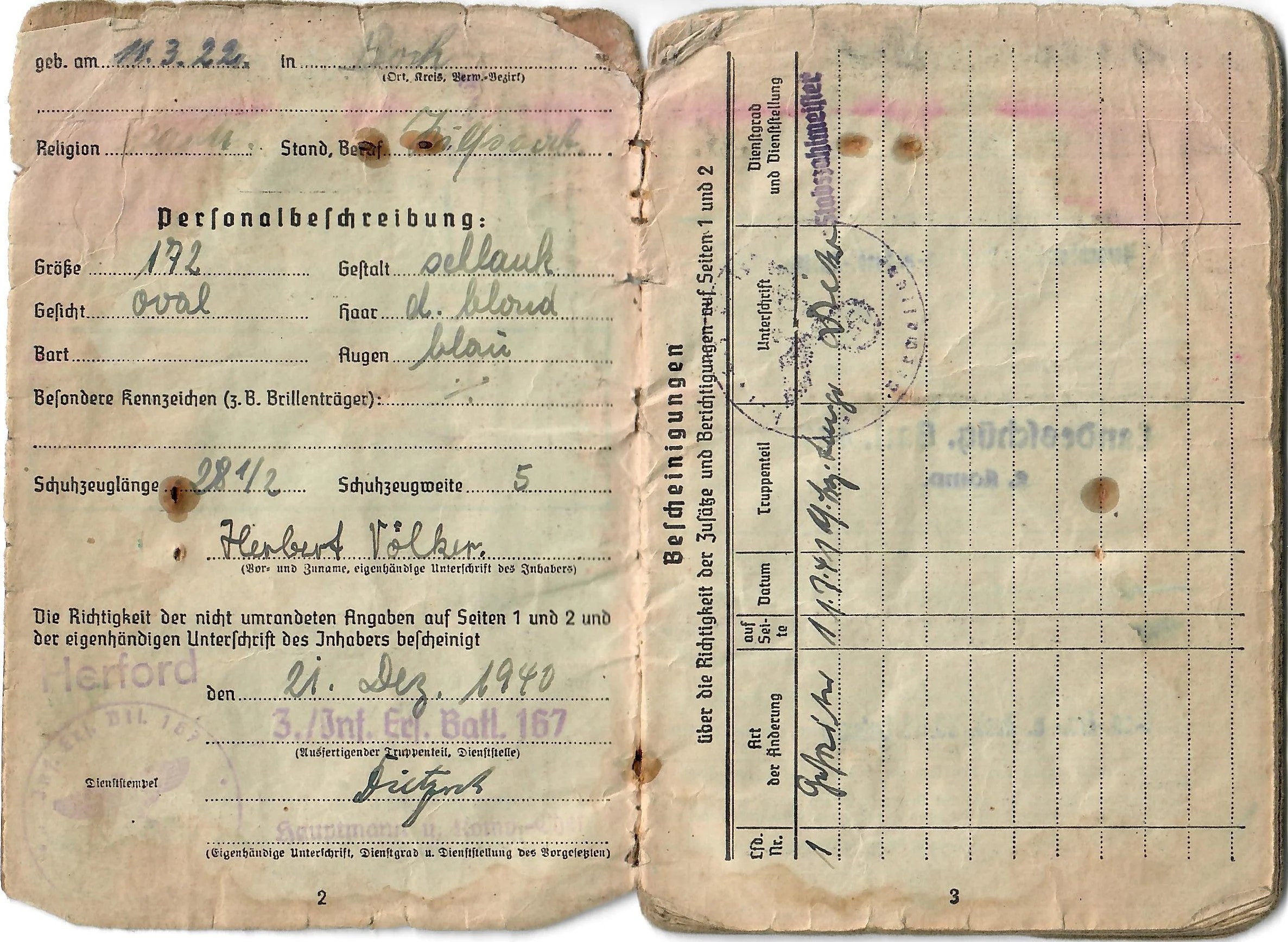 Original German WWII Heer Army Soldbuch ID & Payment Book of Eastern Front Veteran Gefreiter Herbert Völker with Translated Summary — image 9