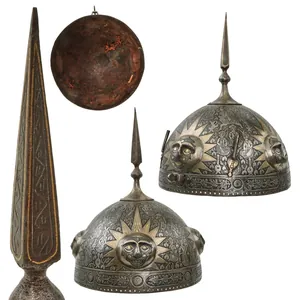 Original Magnificent North Indian Gold Inlaid Kulah Khud Spiked Sun …