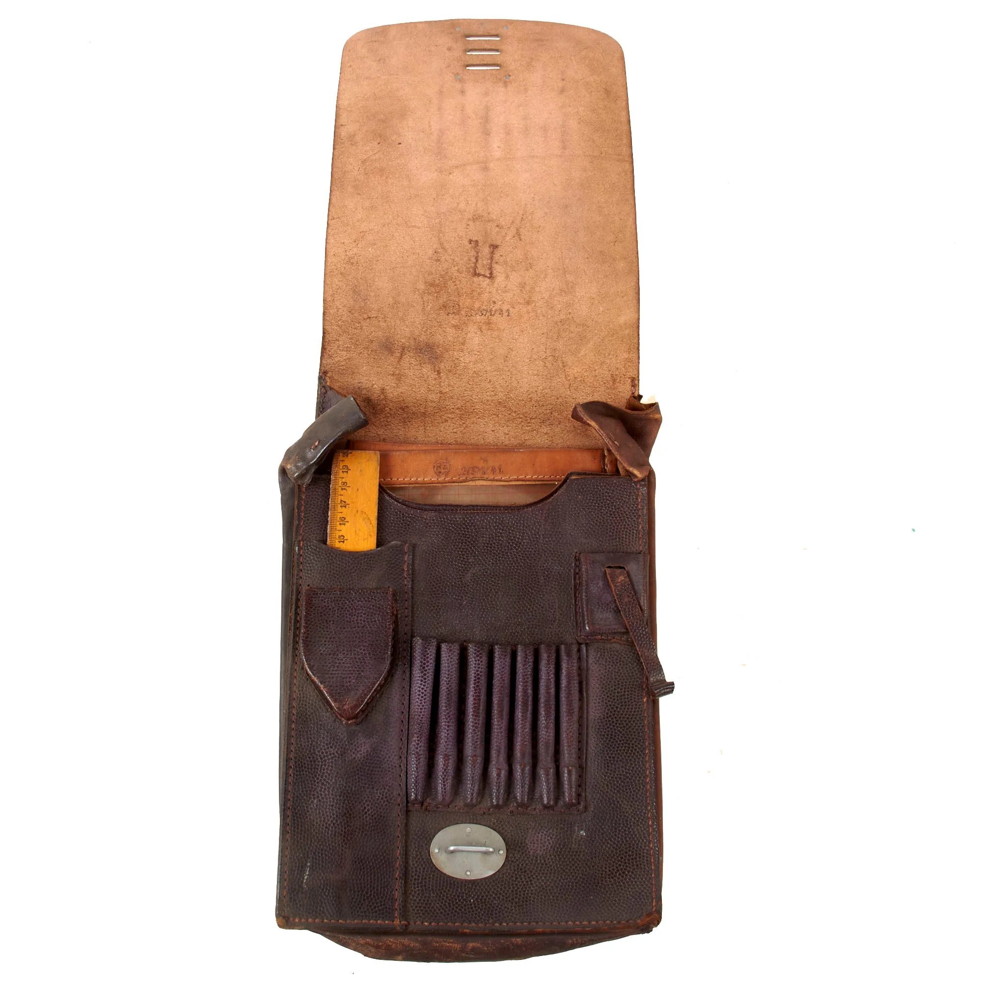 Original German WWII Officer M35 Brown Leather Dispatch Map Case with Insert & RZM Number — image 2