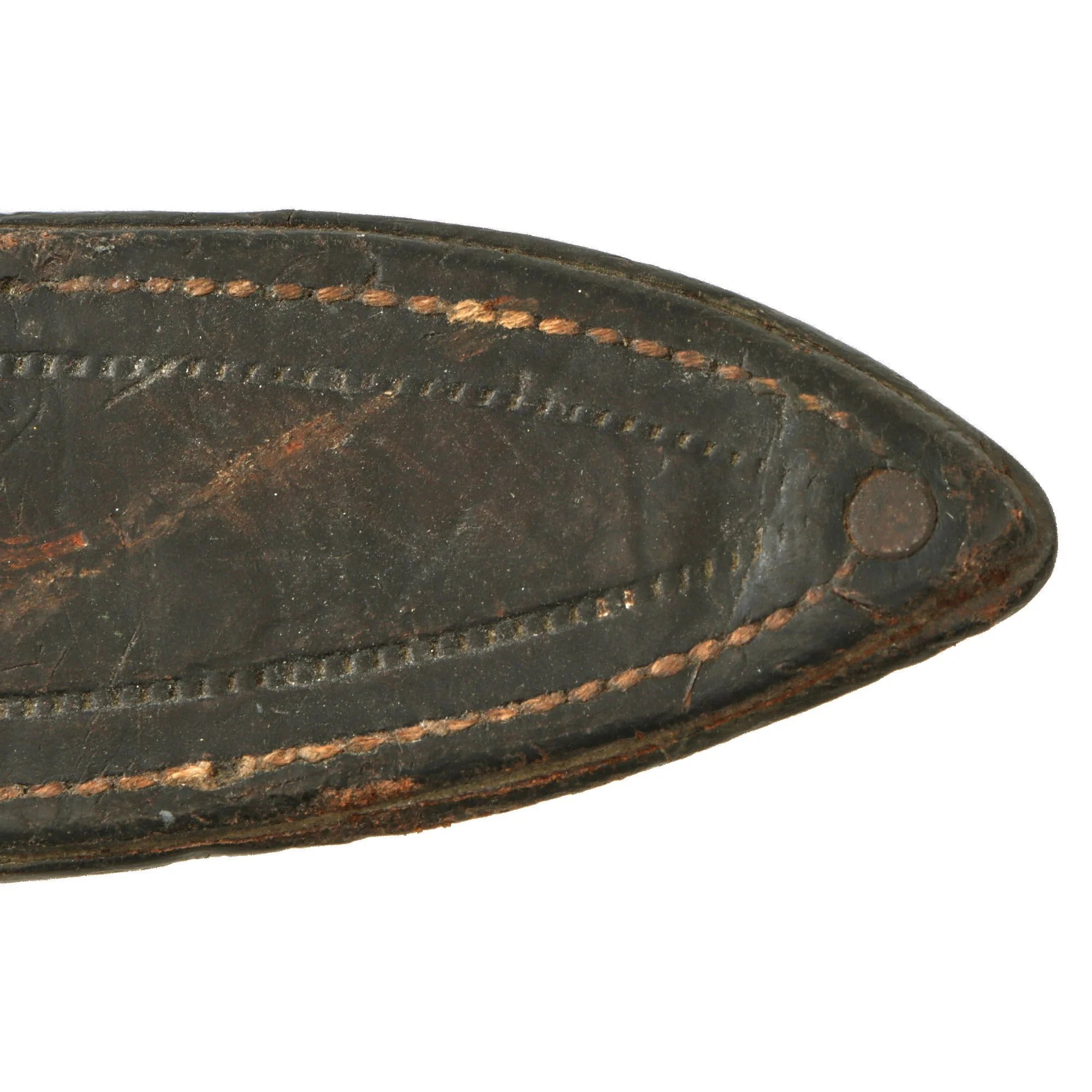 Original U.S. WWII Australian Made Fighting Knife with Cast OD Green-Painted Handle in Leather Sheath — image 11