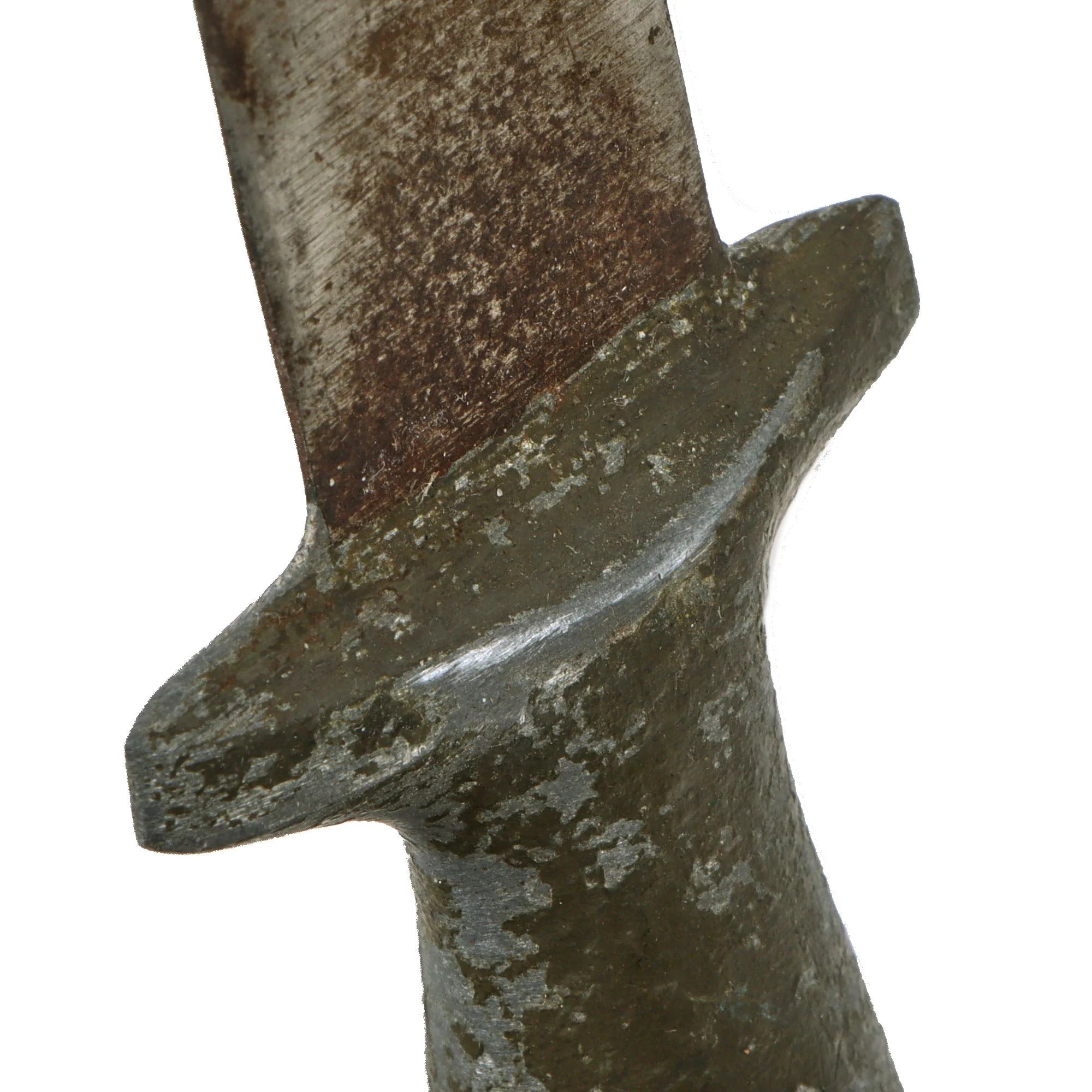 Original U.S. WWII Australian Made Fighting Knife with Cast OD Green-Painted Handle in Leather Sheath — image 5