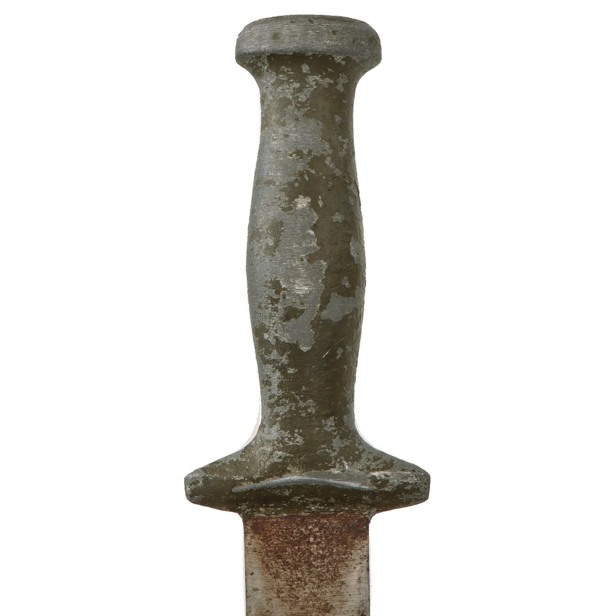 Original U.S. WWII Australian Made Fighting Knife with Cast OD Green-Painted Handle in Leather Sheath — image 7