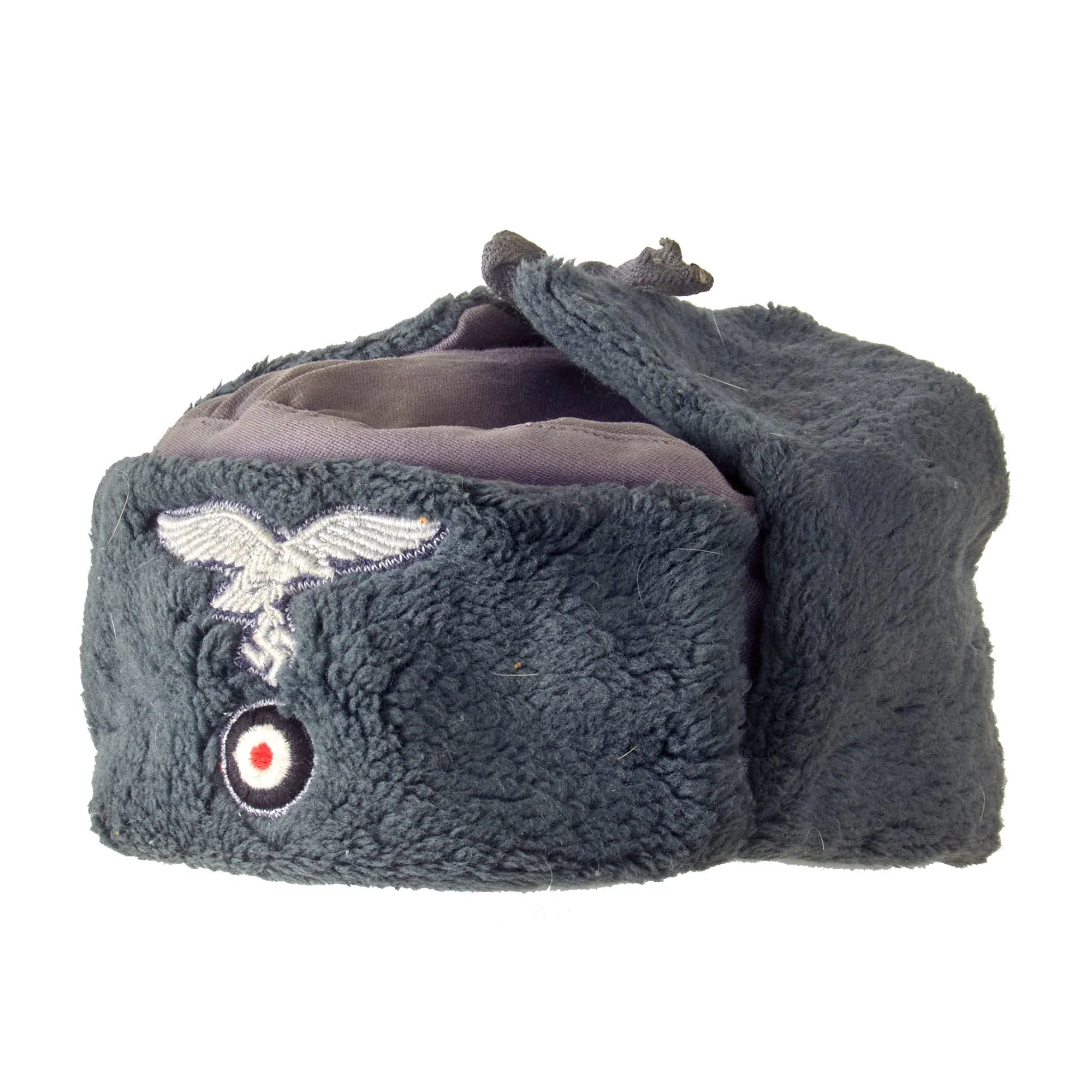 Original German WWII Eastern Front Luftwaffe Soviet Ushanka Style Insulated Winter Cap — image 3