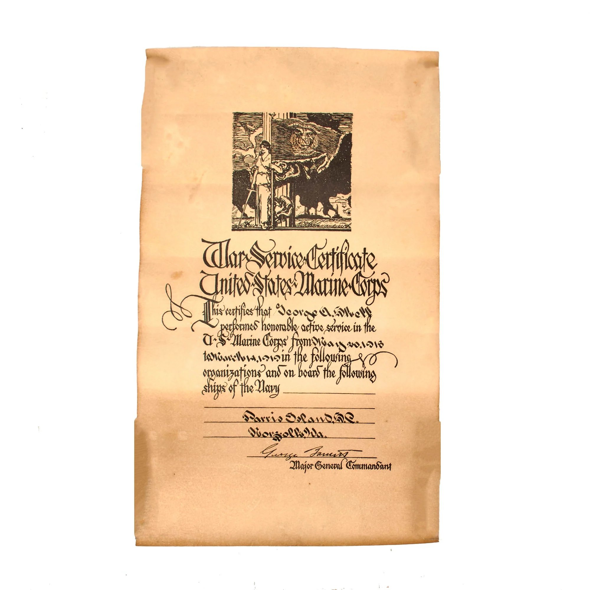 Original U.S. WWI Marine Corps Dog Tag & Good Conduct Medal with Accompanying Documents & Ephemera - Private George Abraham Shell — image 19