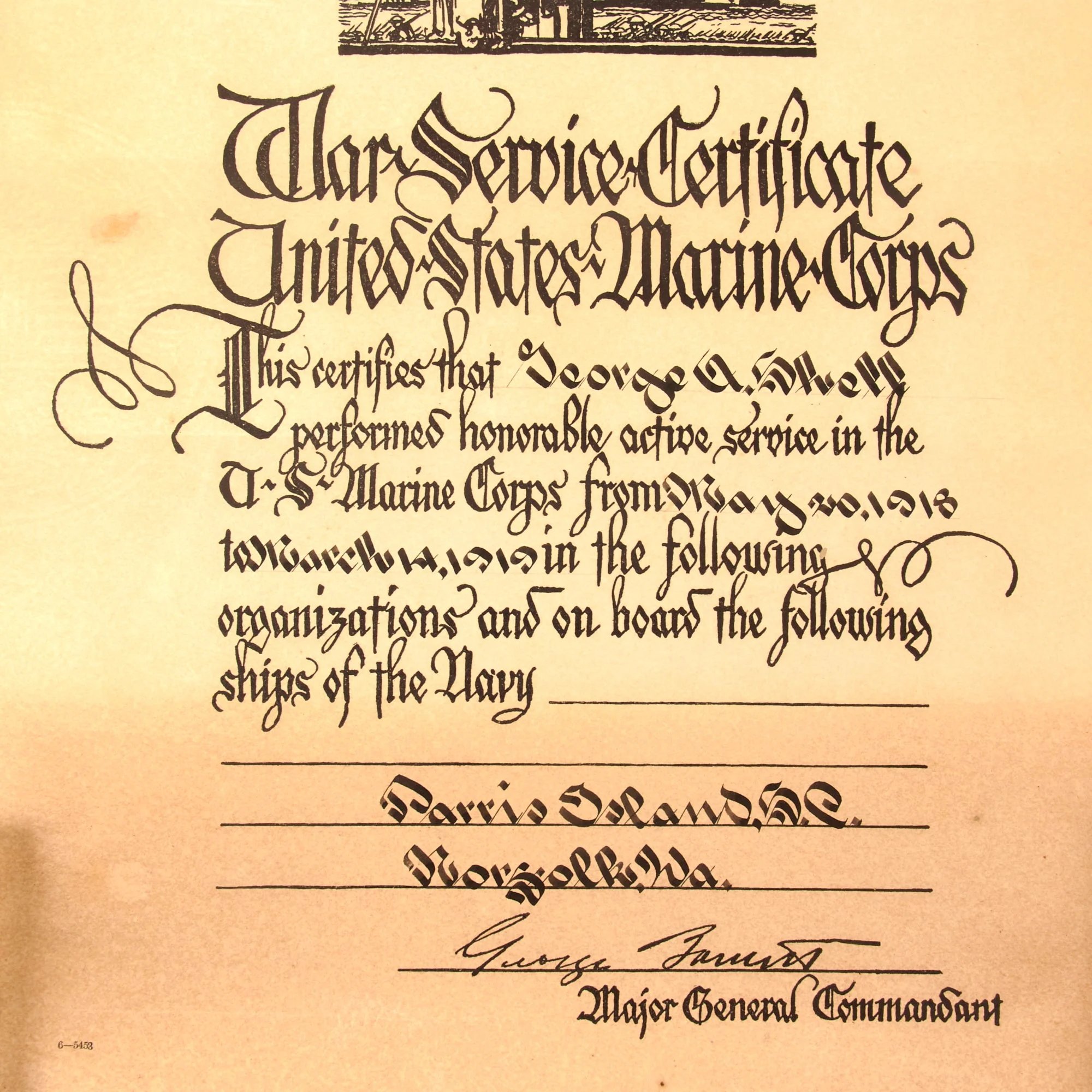 Original U.S. WWI Marine Corps Dog Tag & Good Conduct Medal with Accompanying Documents & Ephemera - Private George Abraham Shell — image 20