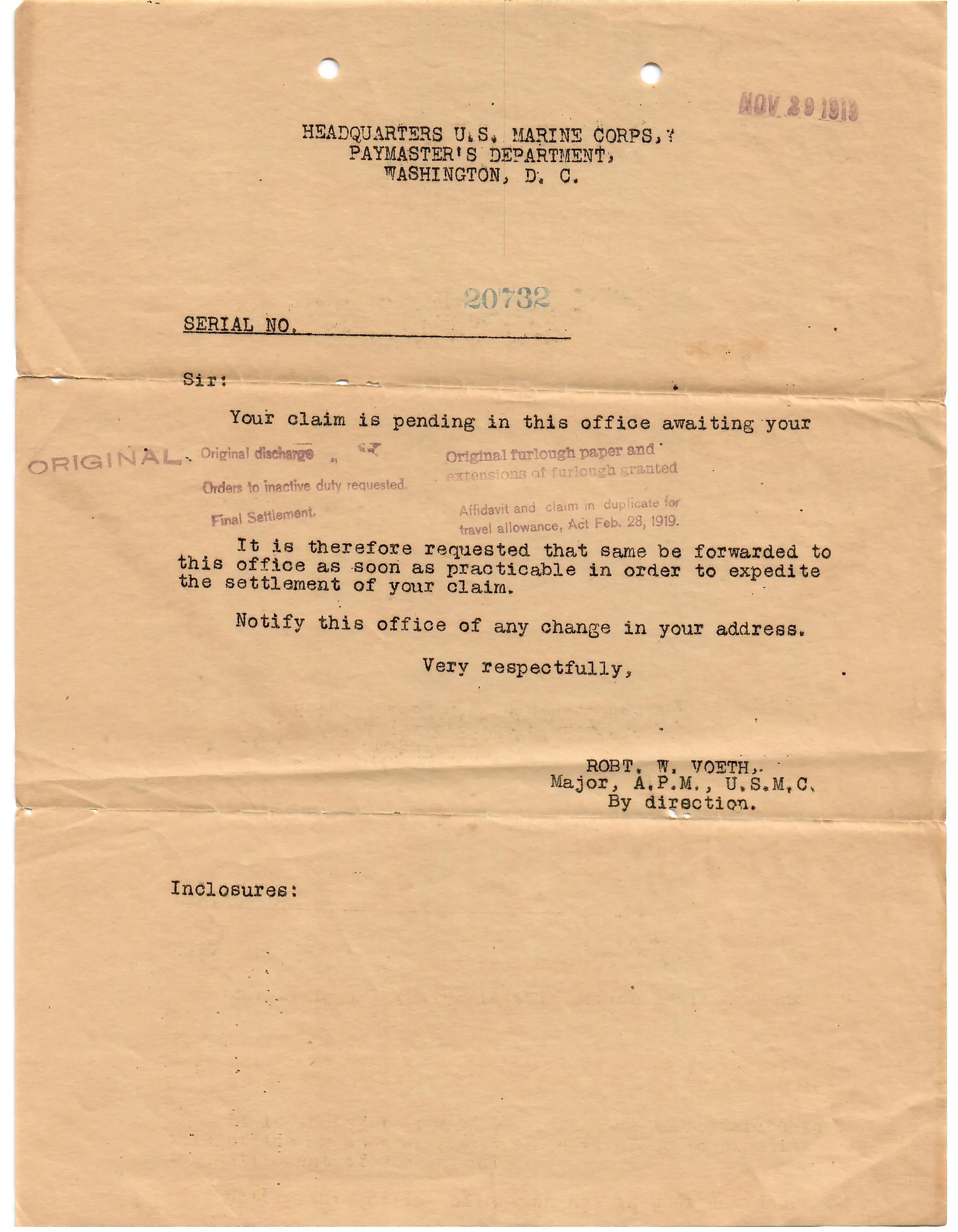 Original U.S. WWI Marine Corps Dog Tag & Good Conduct Medal with Accompanying Documents & Ephemera - Private George Abraham Shell — image 28