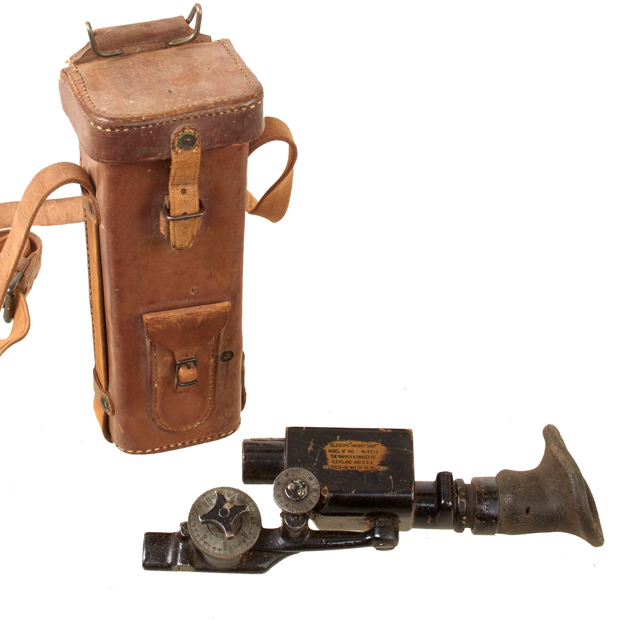 Original U.S. WWI M1903 Springfield Warner & Swasey M-1913 Sniper Scope with Mounting Bracket in 1918-Dated Leather Case - Extremely Rare — image 7