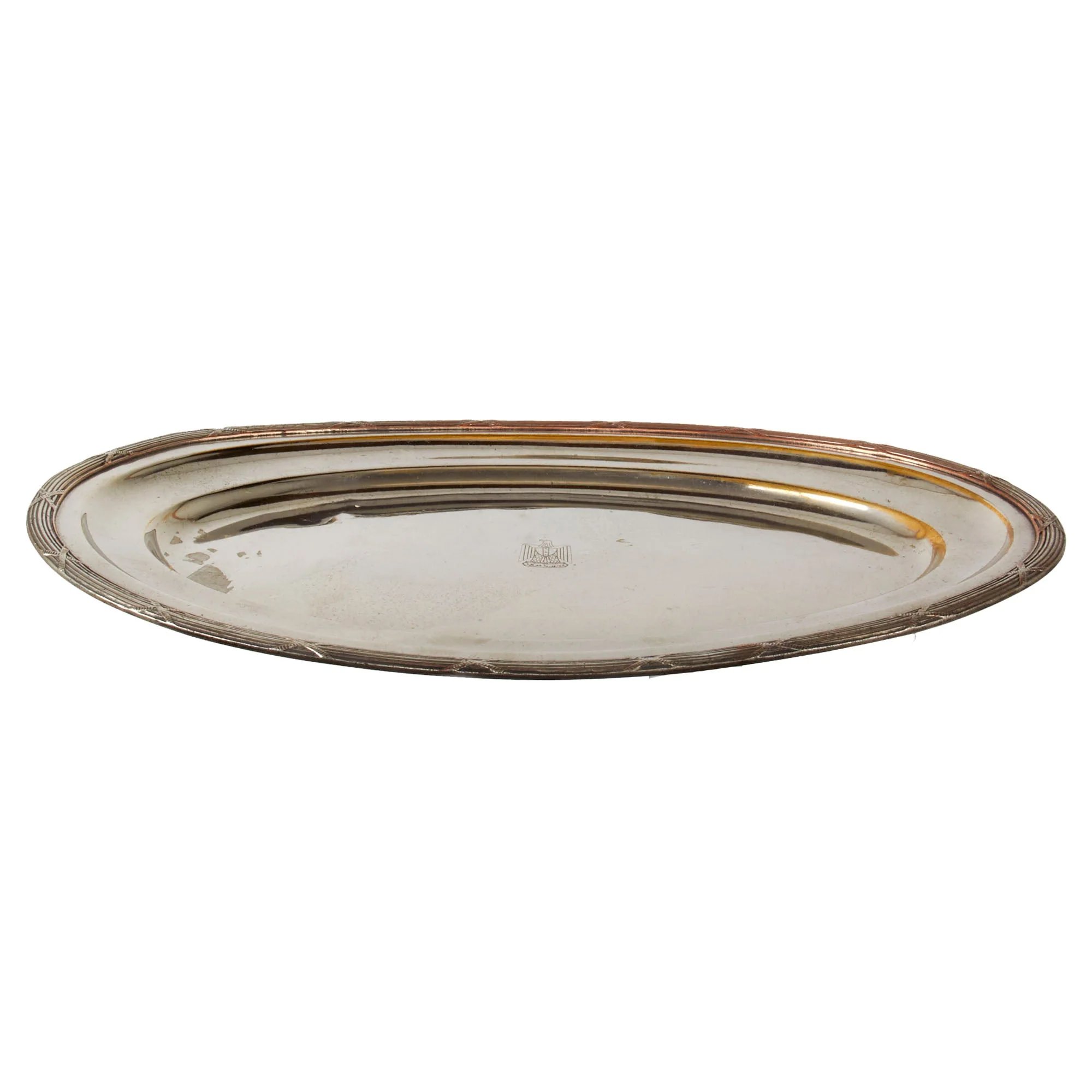 Original Iraq War Saddam Hussein Silver Plated Formal Pattern Serving Tray with Iraq Coat of Arms - From Basra Airport - Christofle Silver — image 10