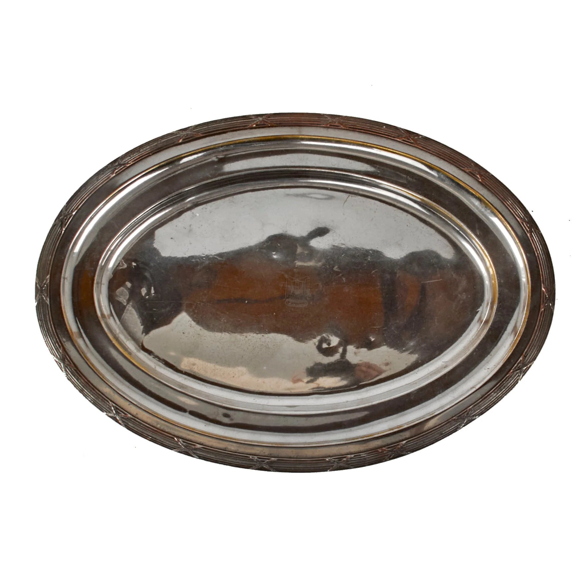 Original Iraq War Saddam Hussein Silver Plated Formal Pattern Serving Tray with Iraq Coat of Arms - From Basra Airport - Christofle Silver — image 5