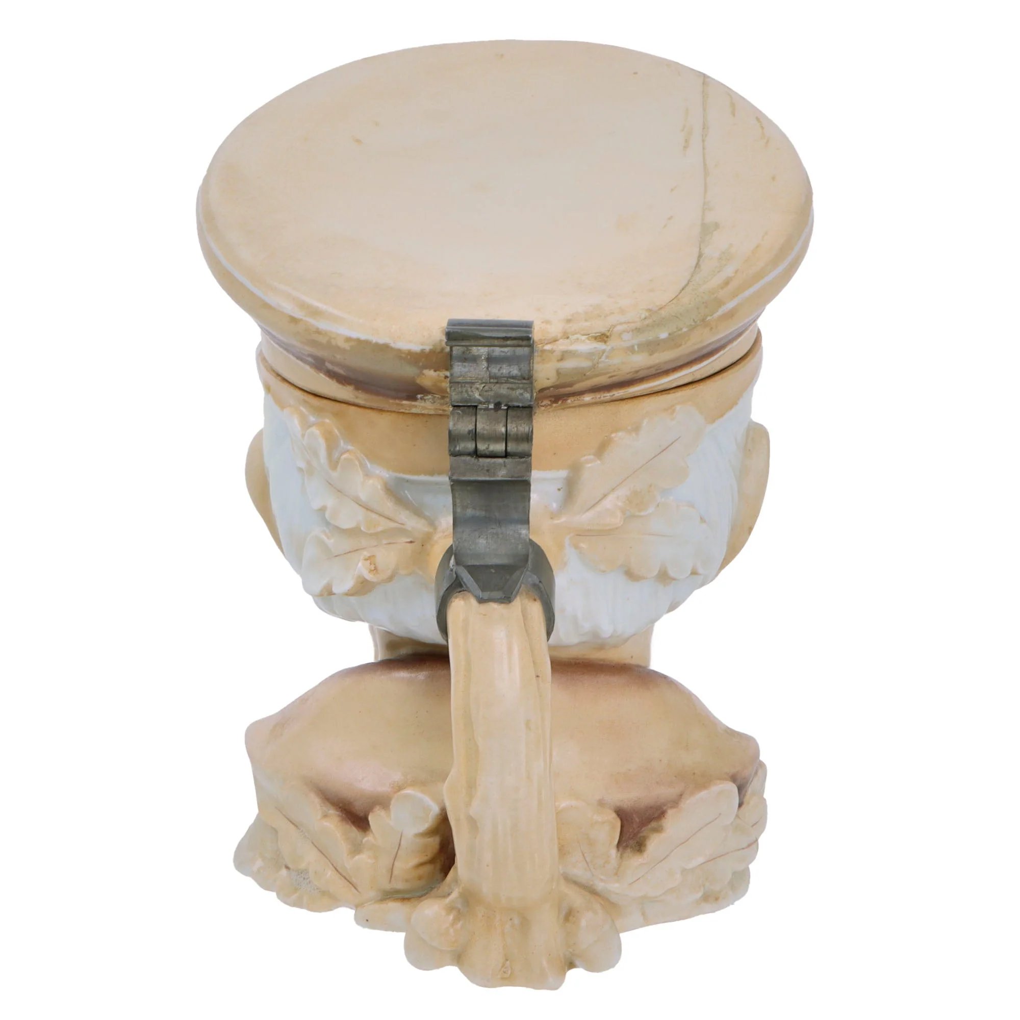 Original Imperial German WWI Era Portly Character Helmuth Von Moltke the Elder Stein with Hinged Lid by Musterschutz with Period Inscription Under Visor — image 4