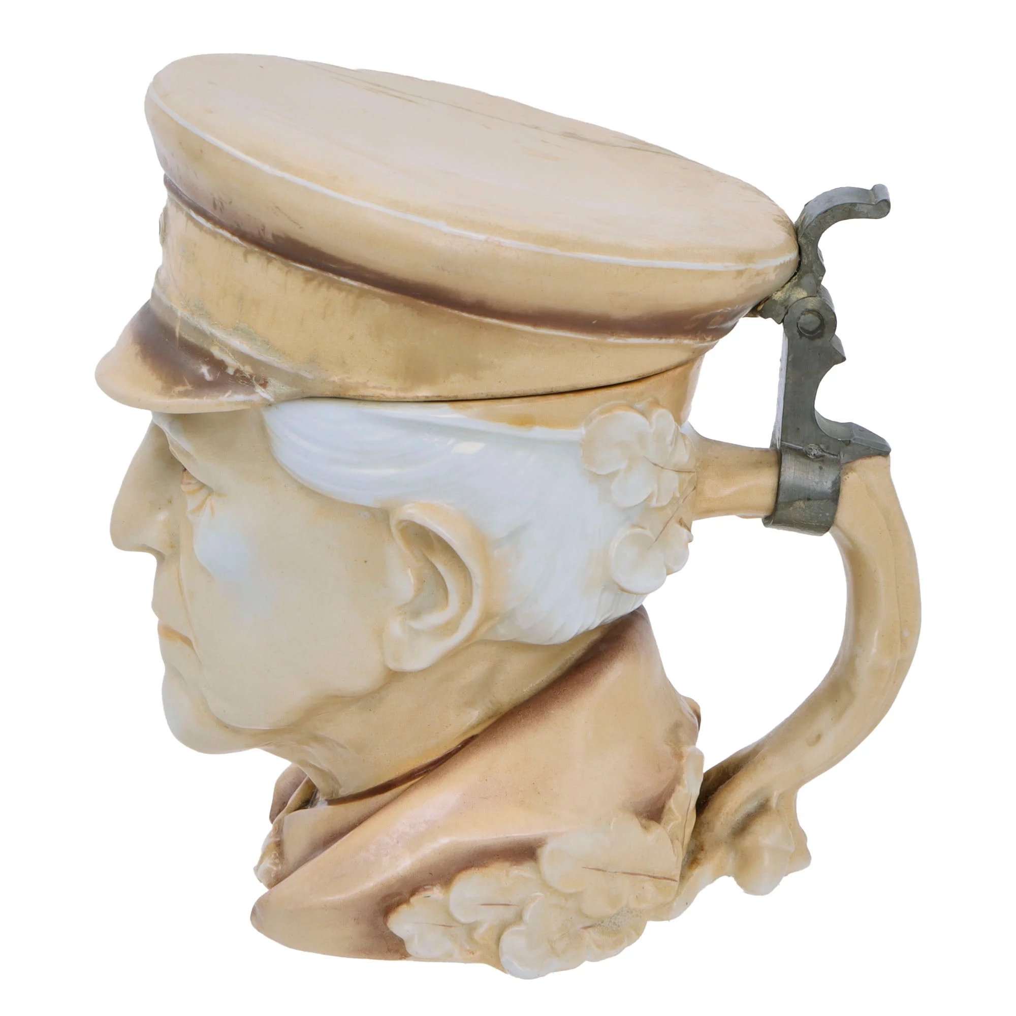 Original Imperial German WWI Era Portly Character Helmuth Von Moltke the Elder Stein with Hinged Lid by Musterschutz with Period Inscription Under Visor — image 5