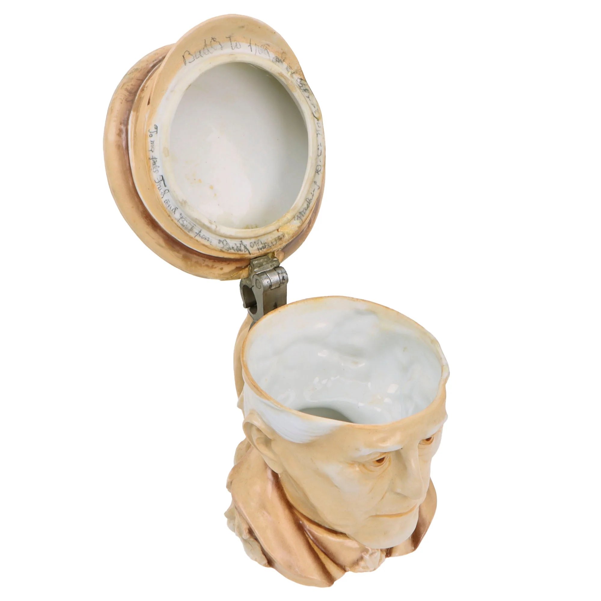 Original Imperial German WWI Era Portly Character Helmuth Von Moltke the Elder Stein with Hinged Lid by Musterschutz with Period Inscription Under Visor — image 8