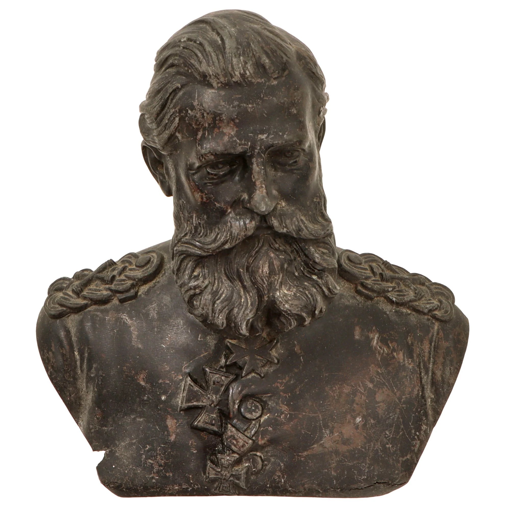 Original Imperial German Pre-WWI Frederick III German Emperor Bronze Bust - Numbered 1563 - 6 3/8' Tall — image 2