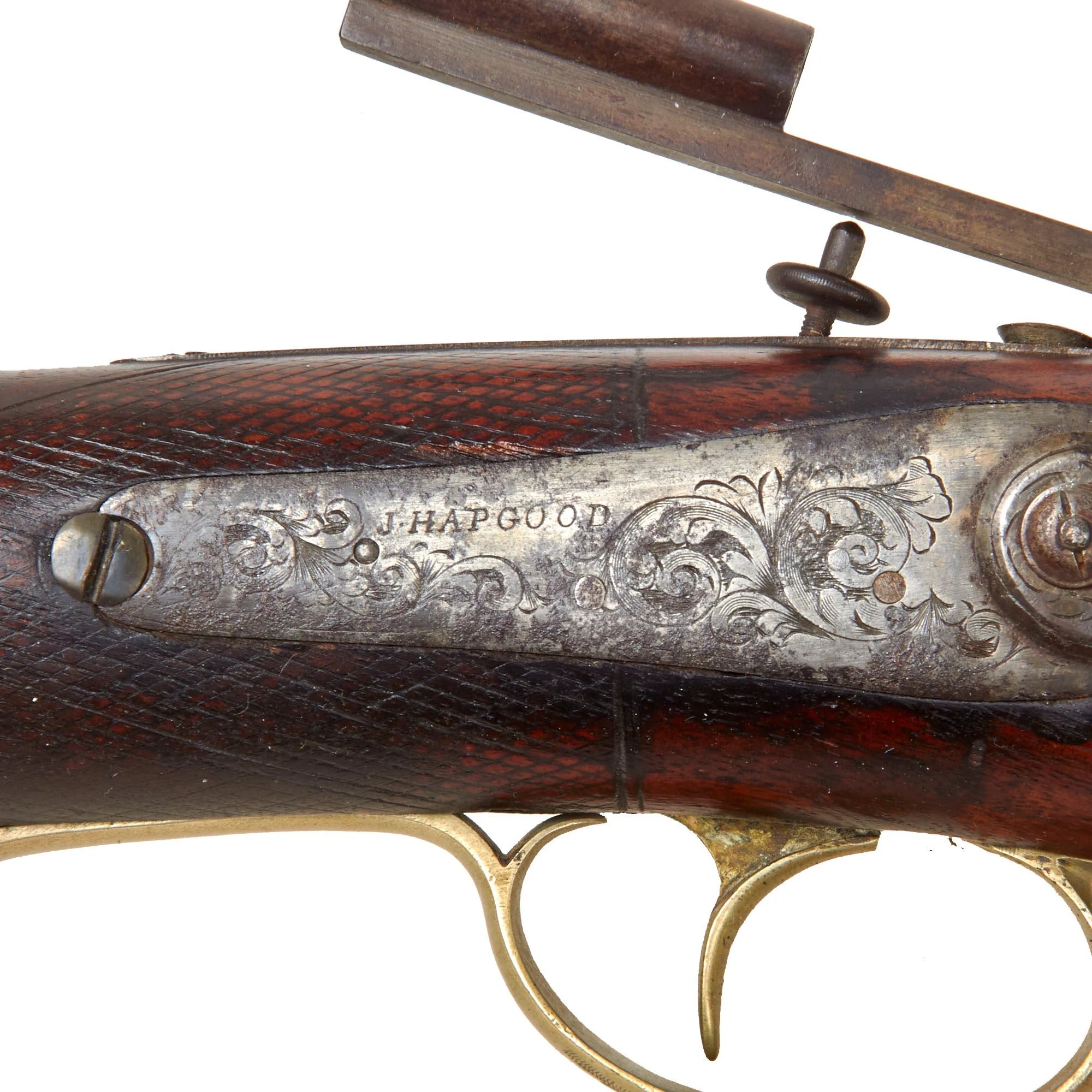 Original U.S. Civil War Era Half Stocked Percussion Heavy Barrel Target Rifle by Jaob Hapgood with Long Range Sight - circa 1845 — image 5