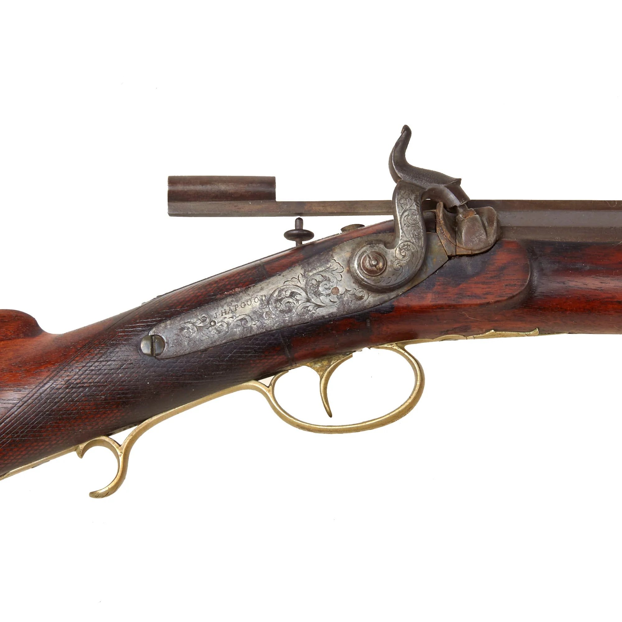 Original U.S. Civil War Era Half Stocked Percussion Heavy Barrel Target Rifle by Jaob Hapgood with Long Range Sight - circa 1845 — image 7