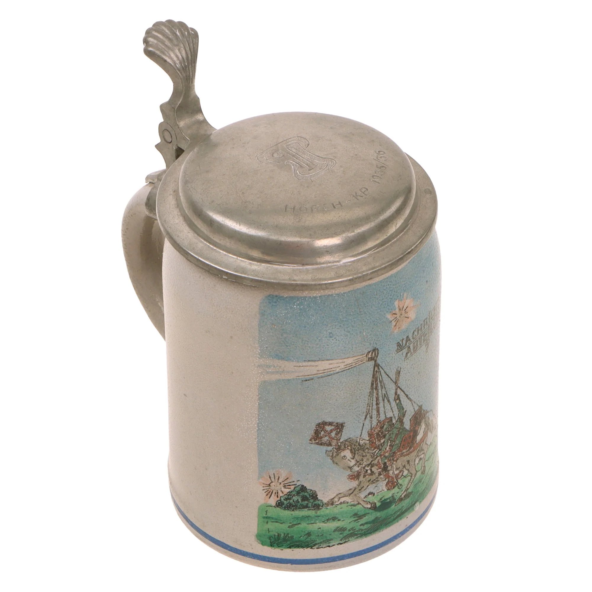 Original German Pre-WWII 7th Signal Battalion Lidded Beer Stein with Horseback Signalman Depiction - Dated 1935-1936 — image 2
