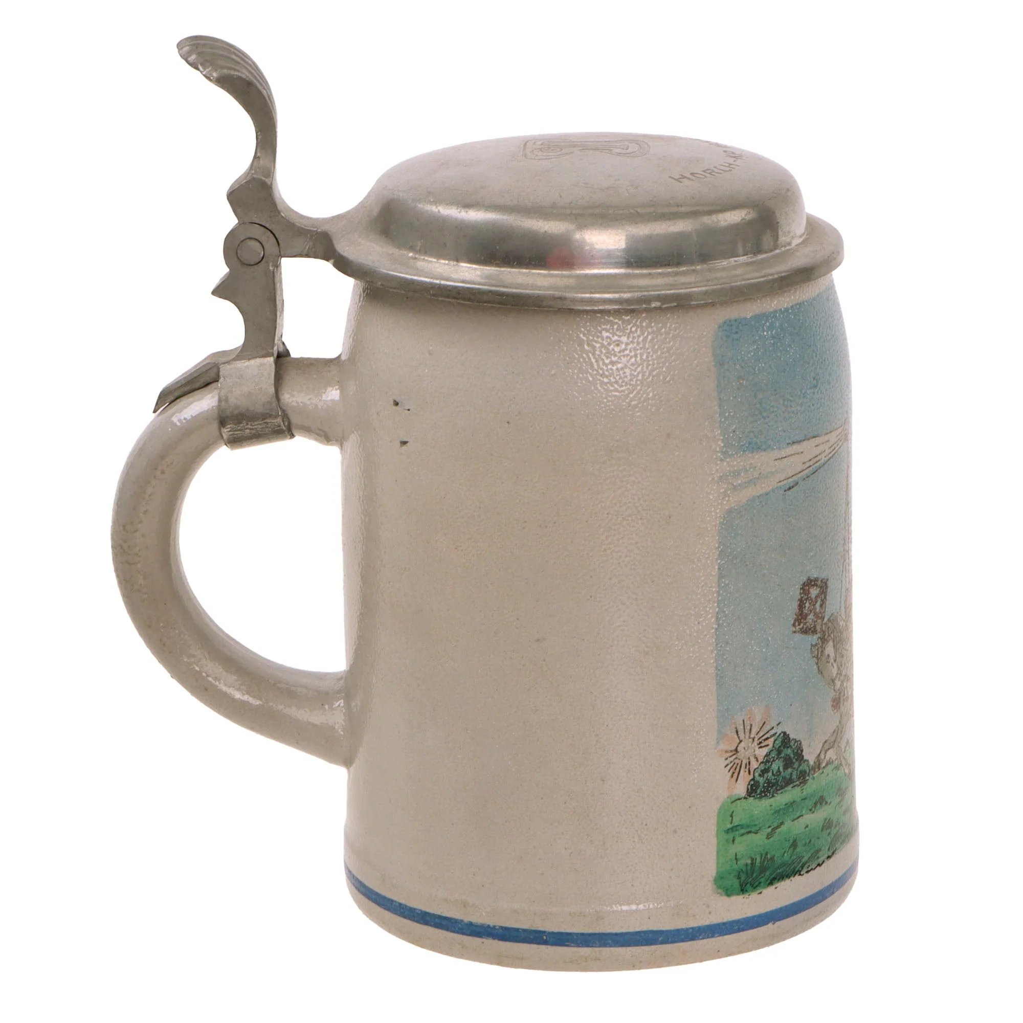 Original German Pre-WWII 7th Signal Battalion Lidded Beer Stein with Horseback Signalman Depiction - Dated 1935-1936 — image 4