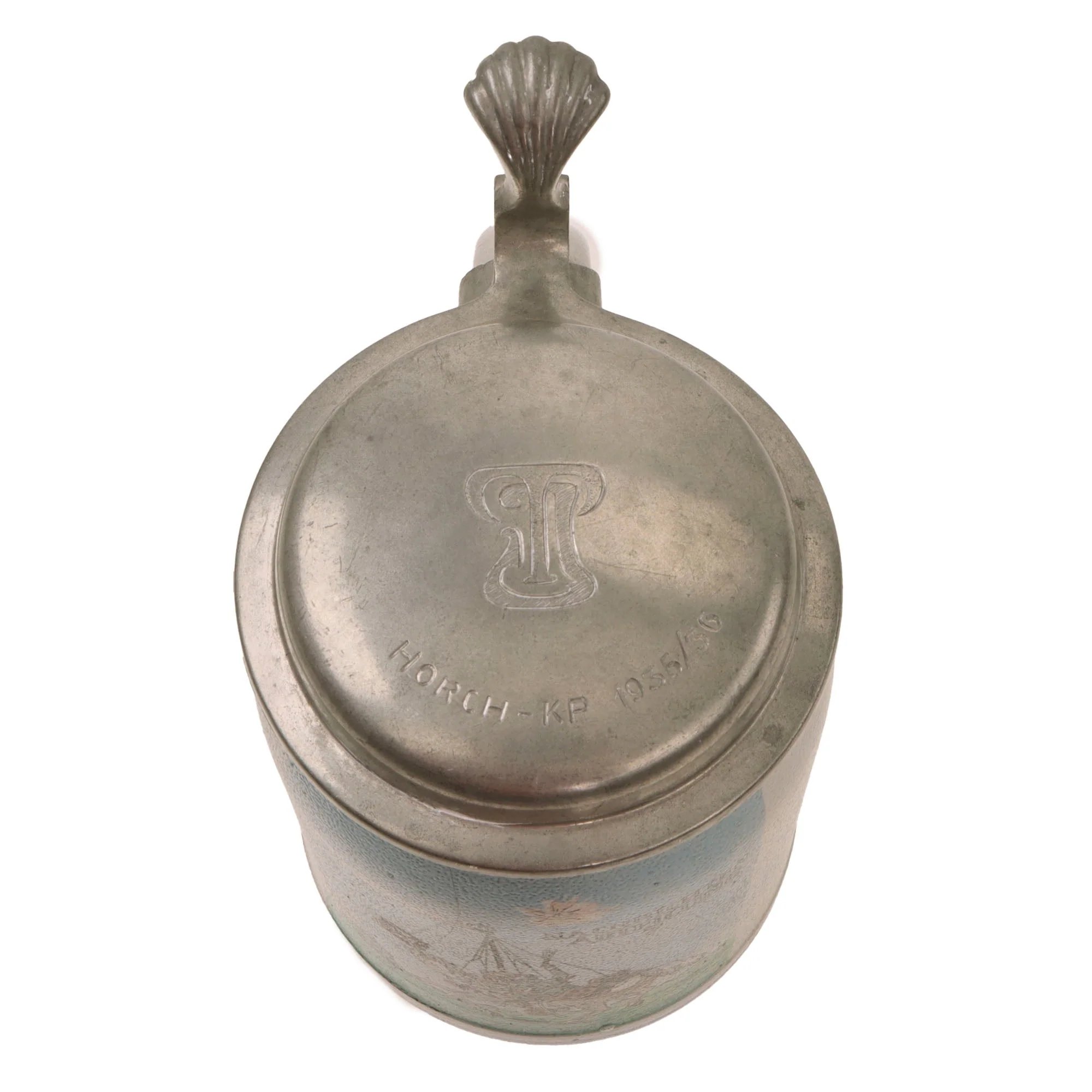 Original German Pre-WWII 7th Signal Battalion Lidded Beer Stein with Horseback Signalman Depiction - Dated 1935-1936 — image 8