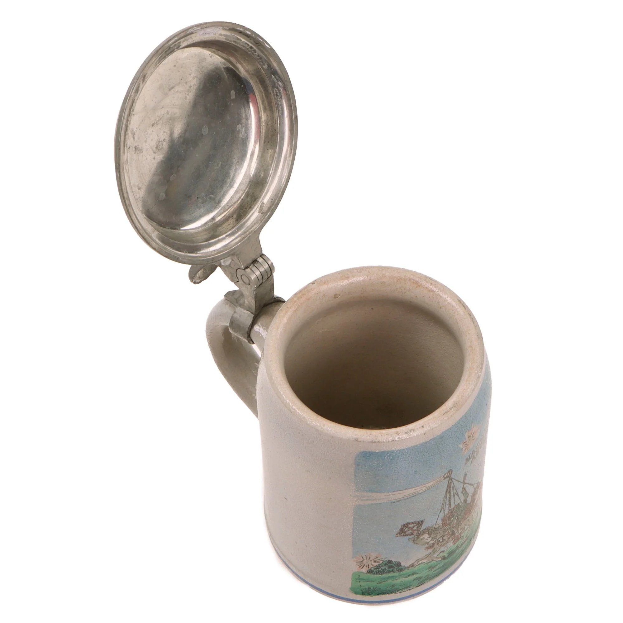 Original German Pre-WWII 7th Signal Battalion Lidded Beer Stein with Horseback Signalman Depiction - Dated 1935-1936 — image 9