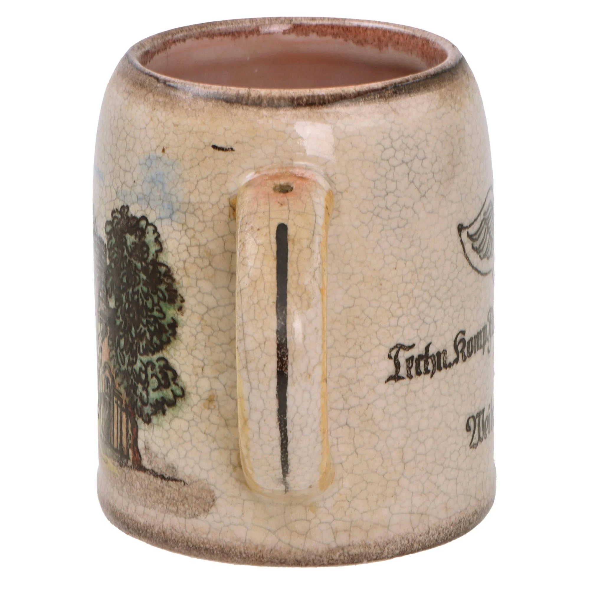 Original German WWII 1941-Dated Luftwaffe Technical Company, Pilot Training School Christmas Beer Stein with Pilot Wing & Burg Depiction - No Lid — image 5