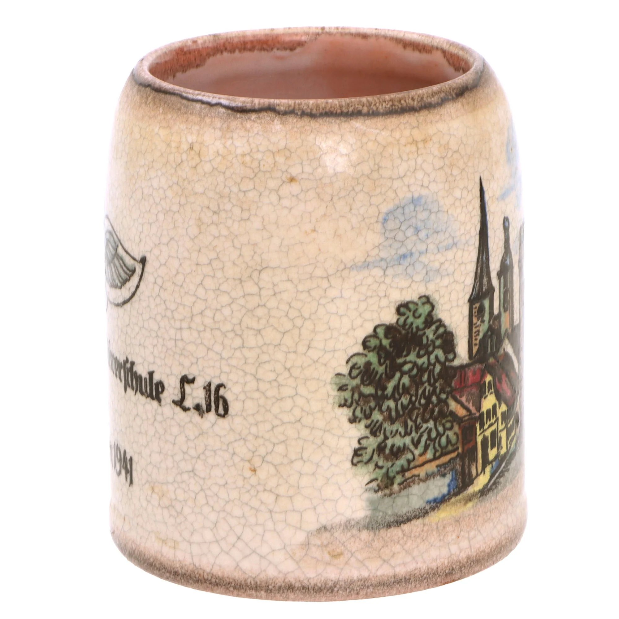 Original German WWII 1941-Dated Luftwaffe Technical Company, Pilot Training School Christmas Beer Stein with Pilot Wing & Burg Depiction - No Lid — image 7