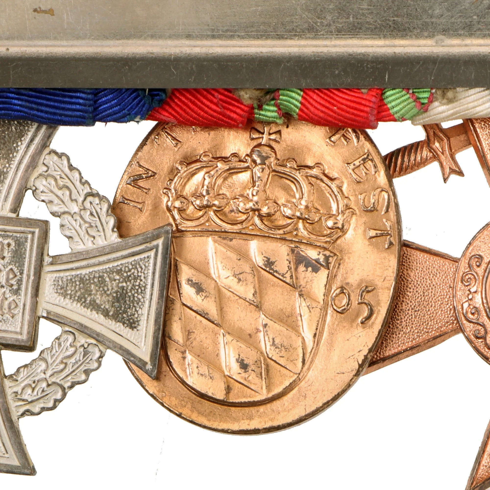 Original German WWI Era Medal Bar with 1914 EKII, City of Hamburg Hanseatic Cross & Bavarian Merenti Cross of Military Merit with Swords - 6 Awards — image 10