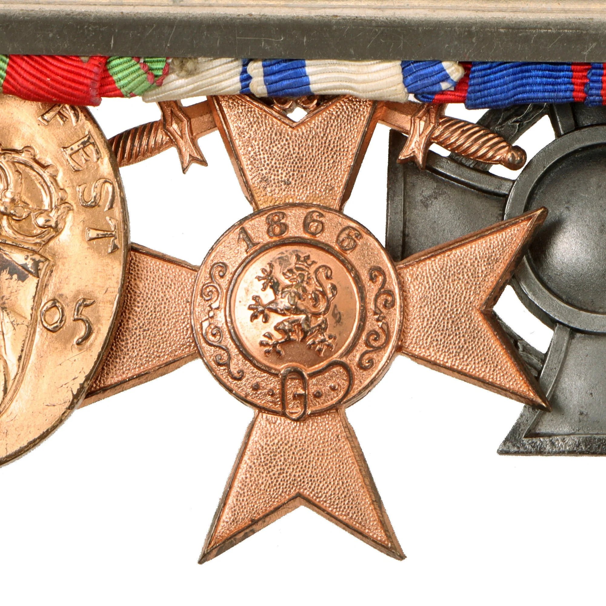 Original German WWI Era Medal Bar with 1914 EKII, City of Hamburg Hanseatic Cross & Bavarian Merenti Cross of Military Merit with Swords - 6 Awards — image 11