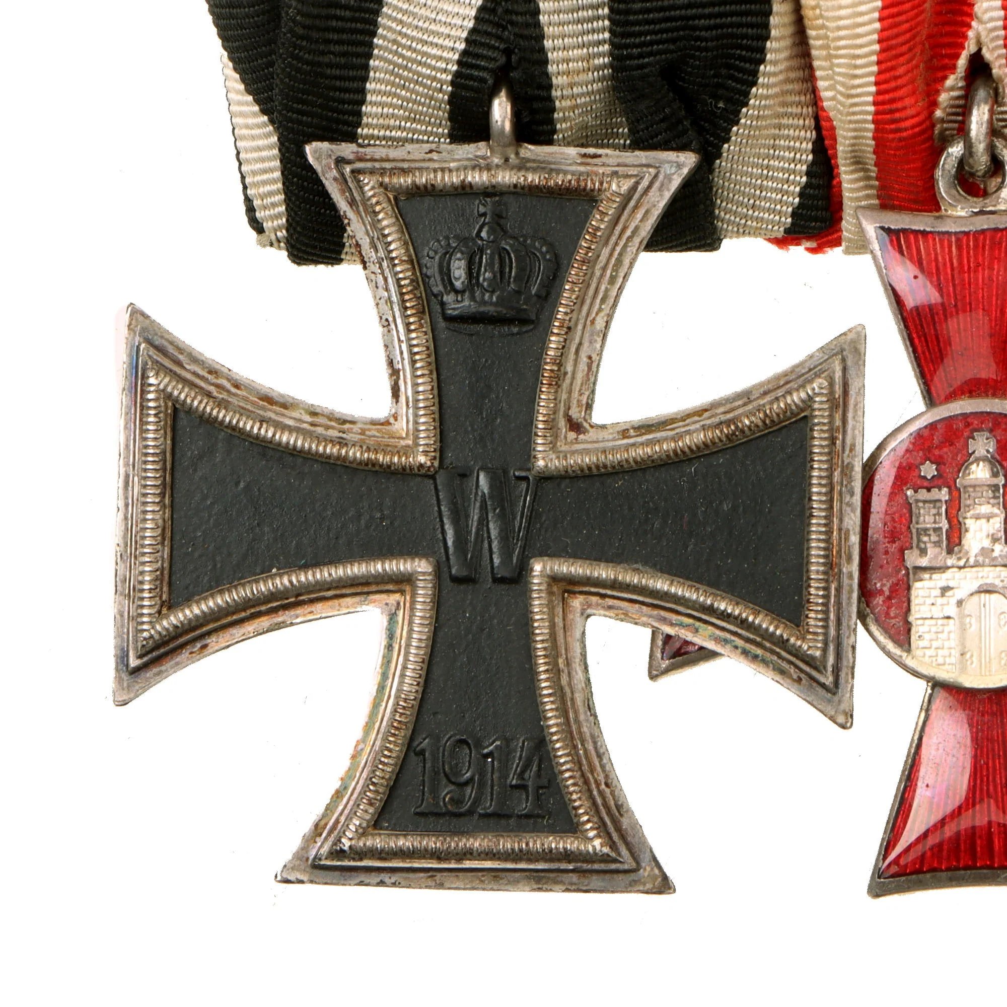 Original German WWI Era Medal Bar with 1914 EKII, City of Hamburg Hanseatic Cross & Bavarian Merenti Cross of Military Merit with Swords - 6 Awards — image 2