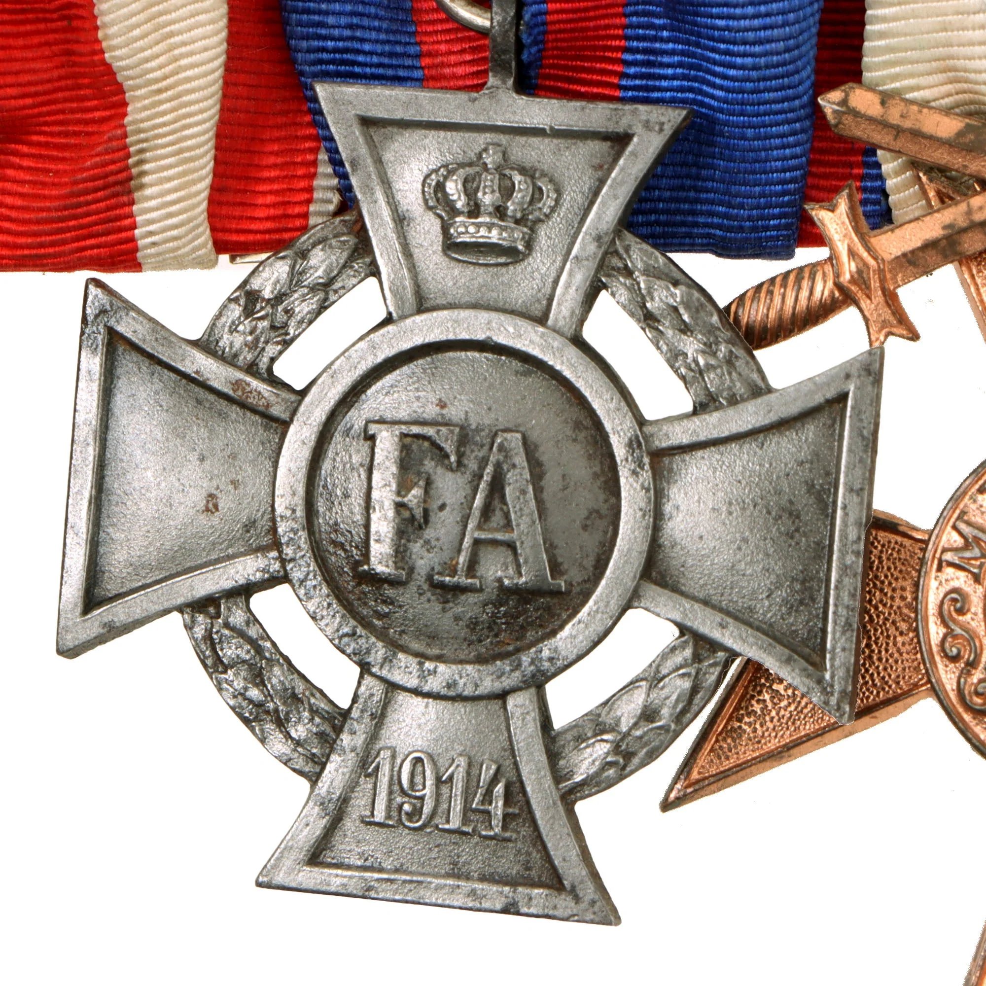 Original German WWI Era Medal Bar with 1914 EKII, City of Hamburg Hanseatic Cross & Bavarian Merenti Cross of Military Merit with Swords - 6 Awards — image 4