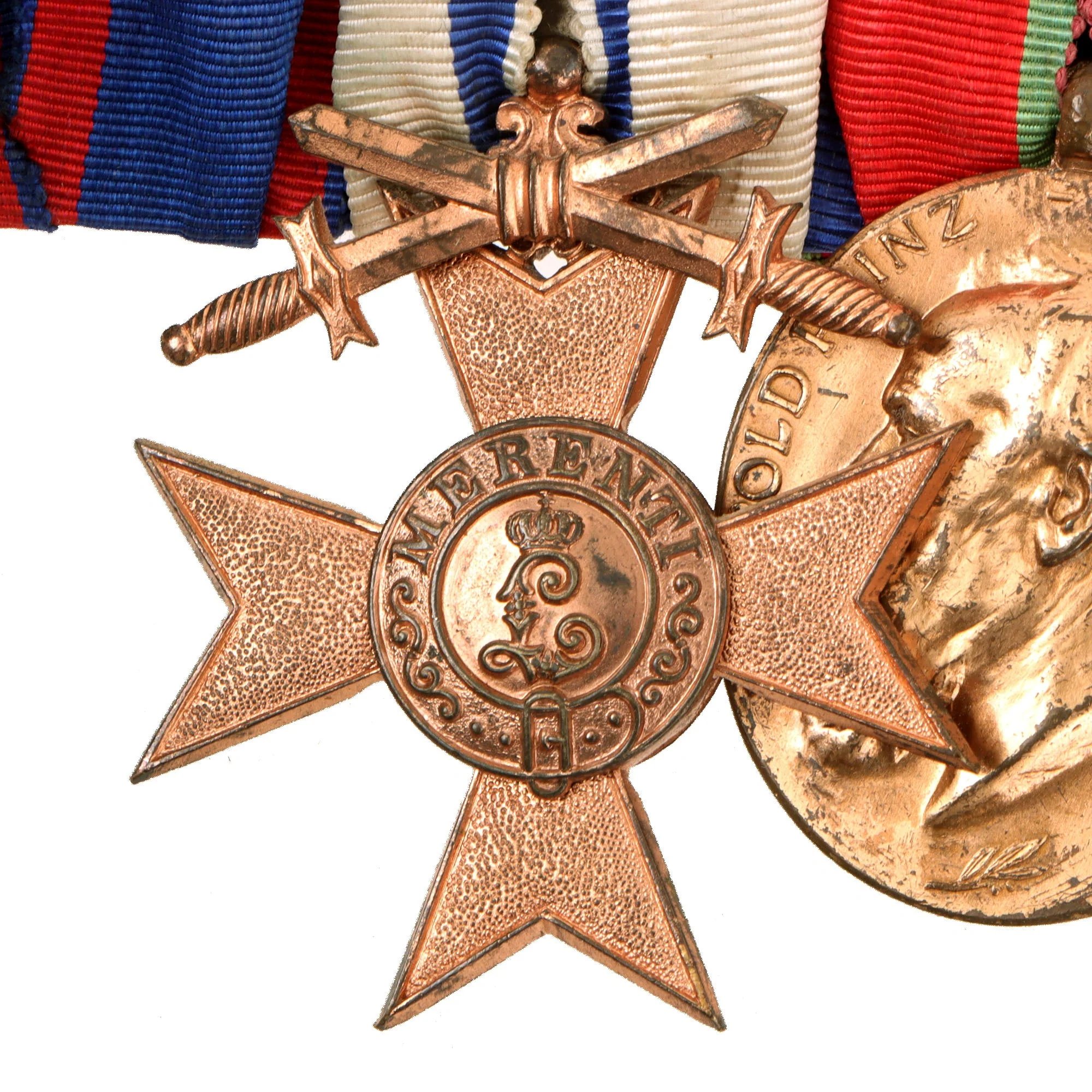Original German WWI Era Medal Bar with 1914 EKII, City of Hamburg Hanseatic Cross & Bavarian Merenti Cross of Military Merit with Swords - 6 Awards — image 5