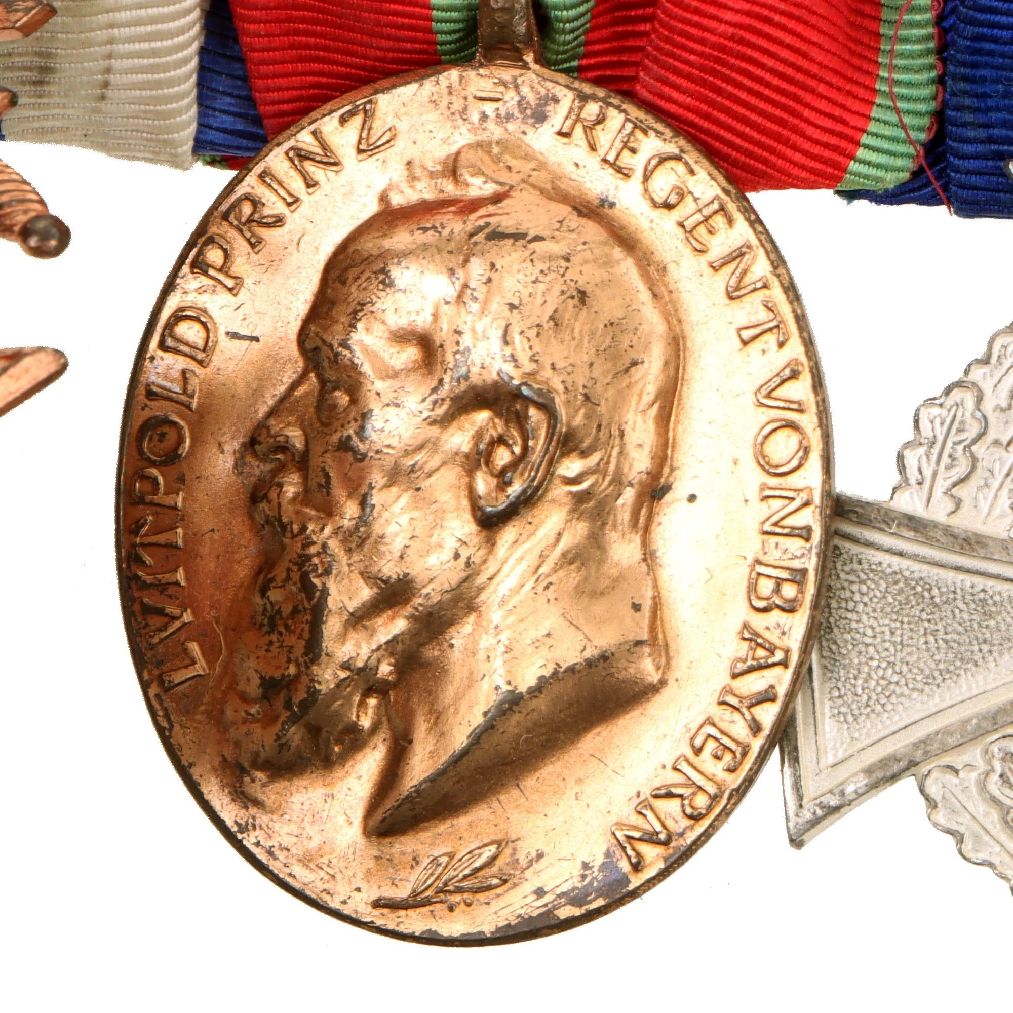 Original German WWI Era Medal Bar with 1914 EKII, City of Hamburg Hanseatic Cross & Bavarian Merenti Cross of Military Merit with Swords - 6 Awards — image 6