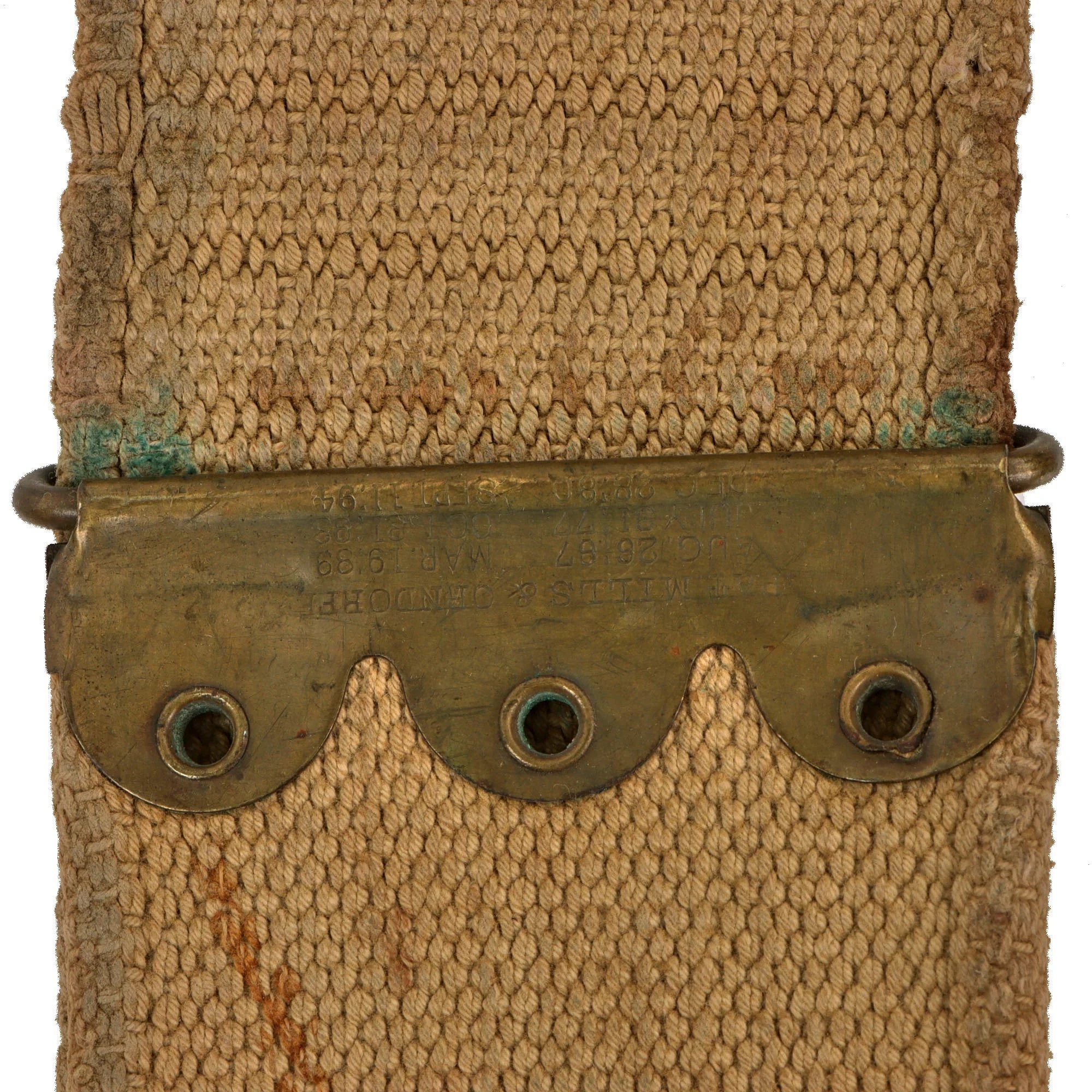 Original U.S. Spanish American War 100 Round .30-40 Krag Rifle Double Ammunition Belt by Mills & Orndorff with US Buckle — image 8