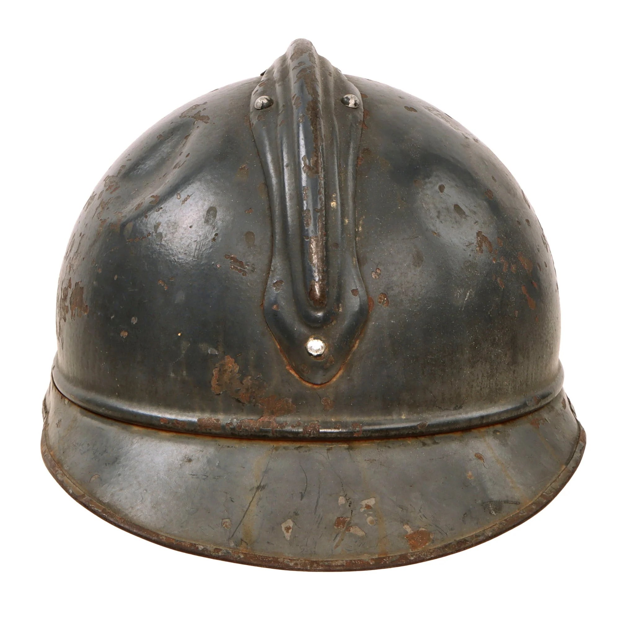 Original French WWI Issue Model 1915 Infantry Adrian Helmet in Horizon Blue with Scarce 1st Pattern Liner & Period Newspapers Used as Liner Padding — image 12