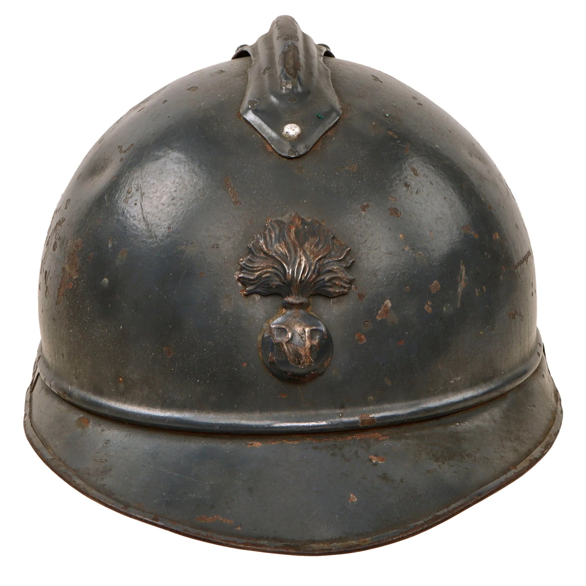 Original French WWI Issue Model 1915 Infantry Adrian Helmet in Horizon Blue with Scarce 1st Pattern Liner & Period Newspapers Used as Liner Padding — image 13